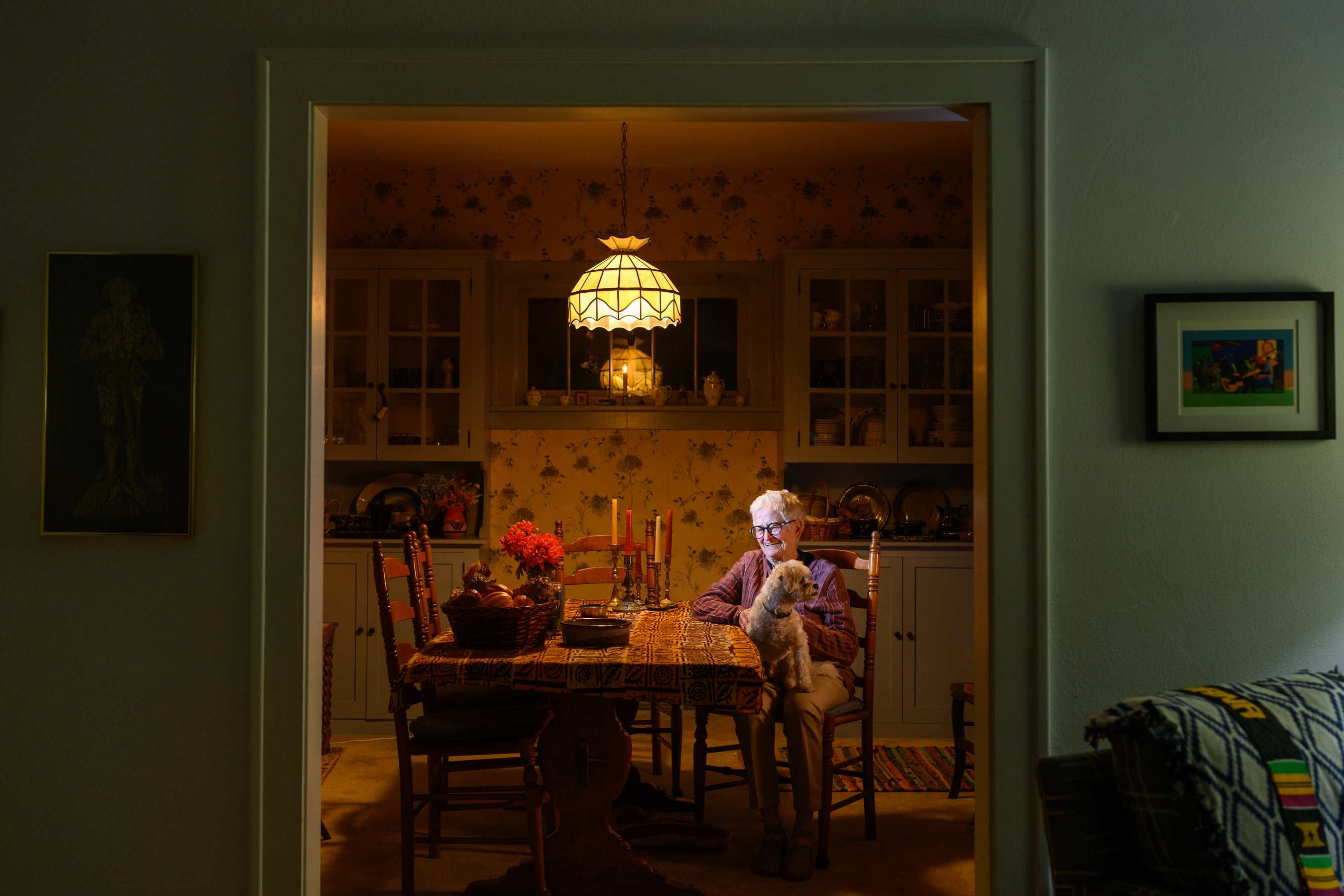 Linda Houston at her dining room table in Wooster, OH.