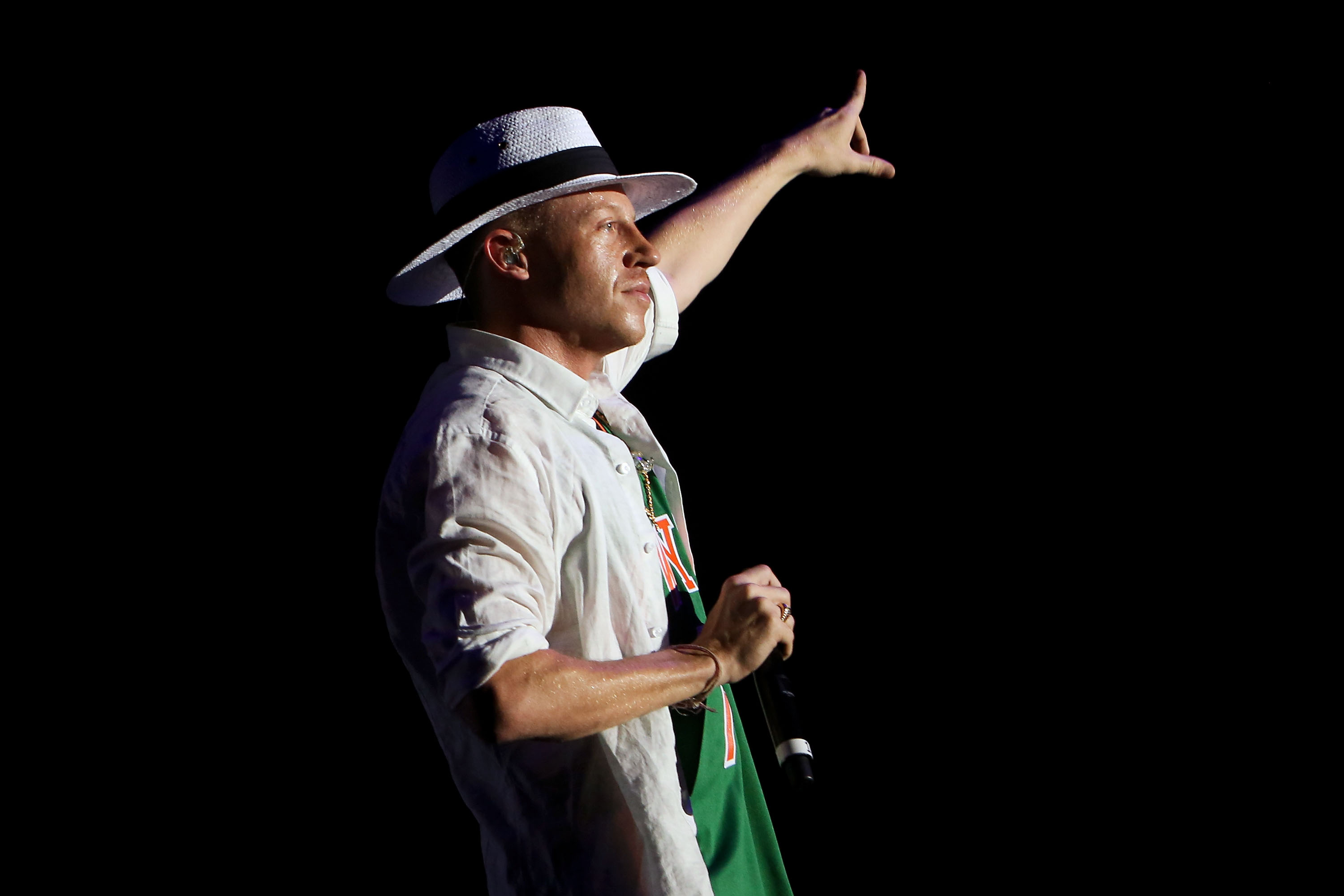 Macklemore performs on stage at TSB Areana on March 12, 2014 in Wellington, New Zealand.