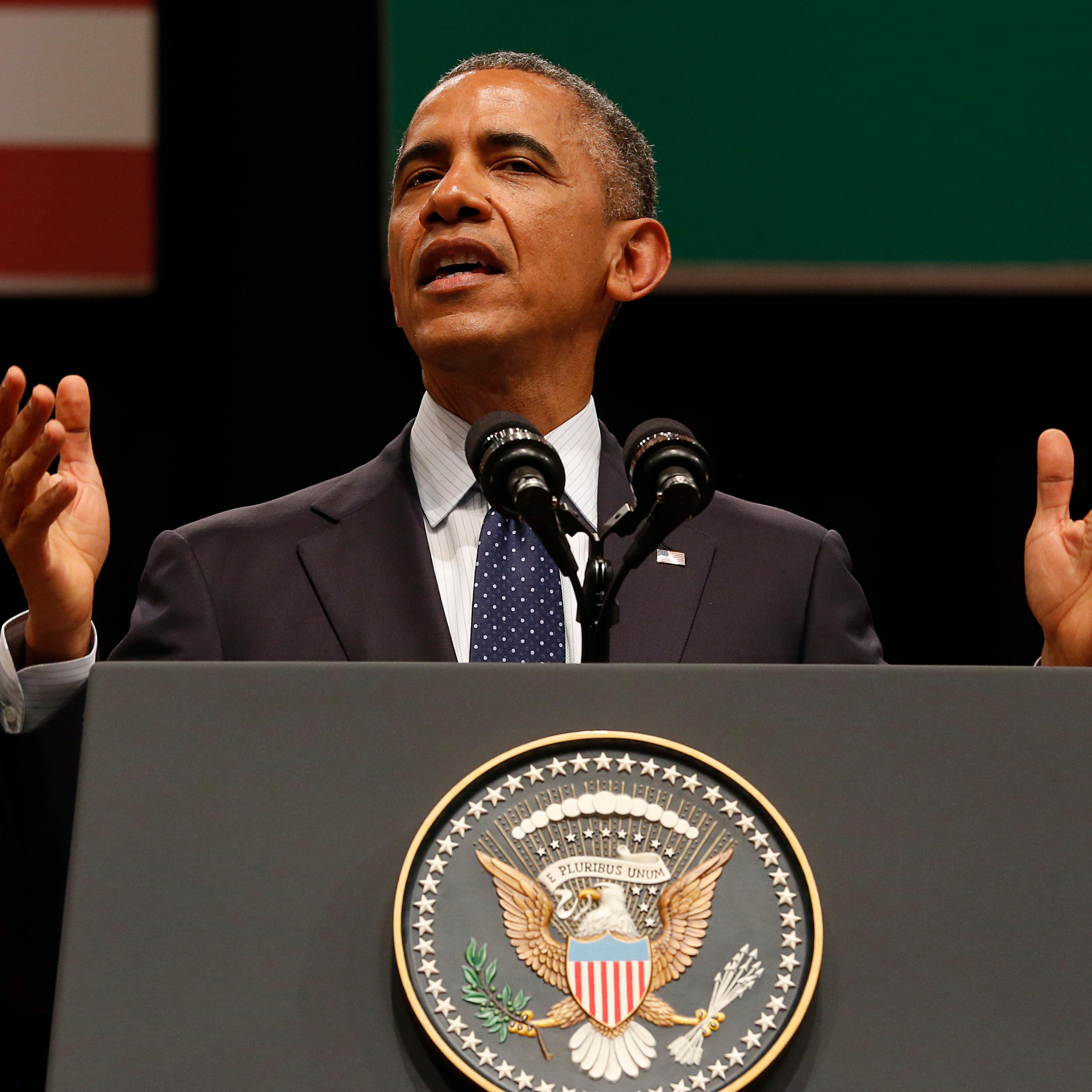 U.S. President Obama delivers a speech at Siri Fort Auditorium in New Delhi
