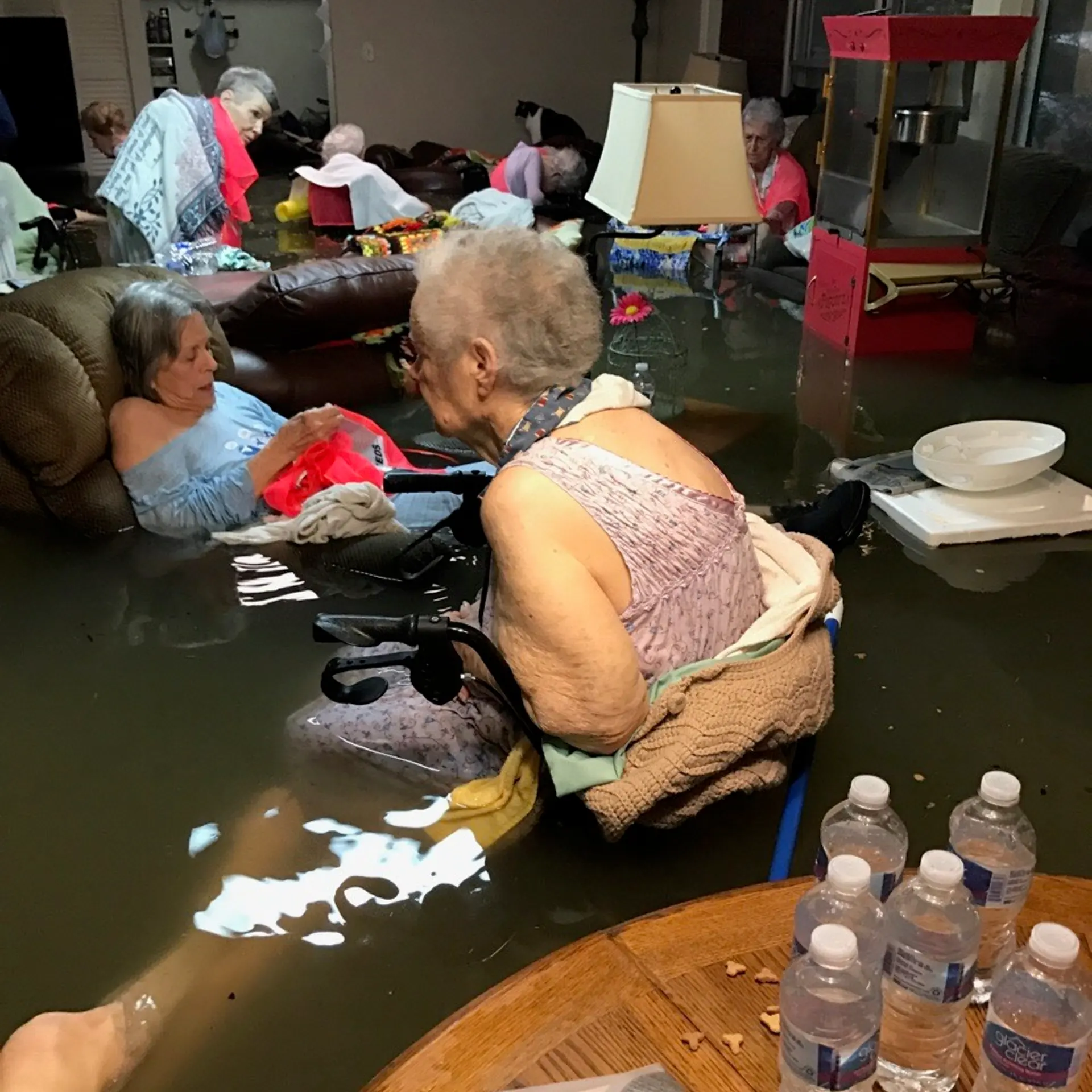 Residents of La Vita Bella nursing home in Dickinson, Texas were trapped due to severe flooding from Hurricane Harvey on Aug. 27.