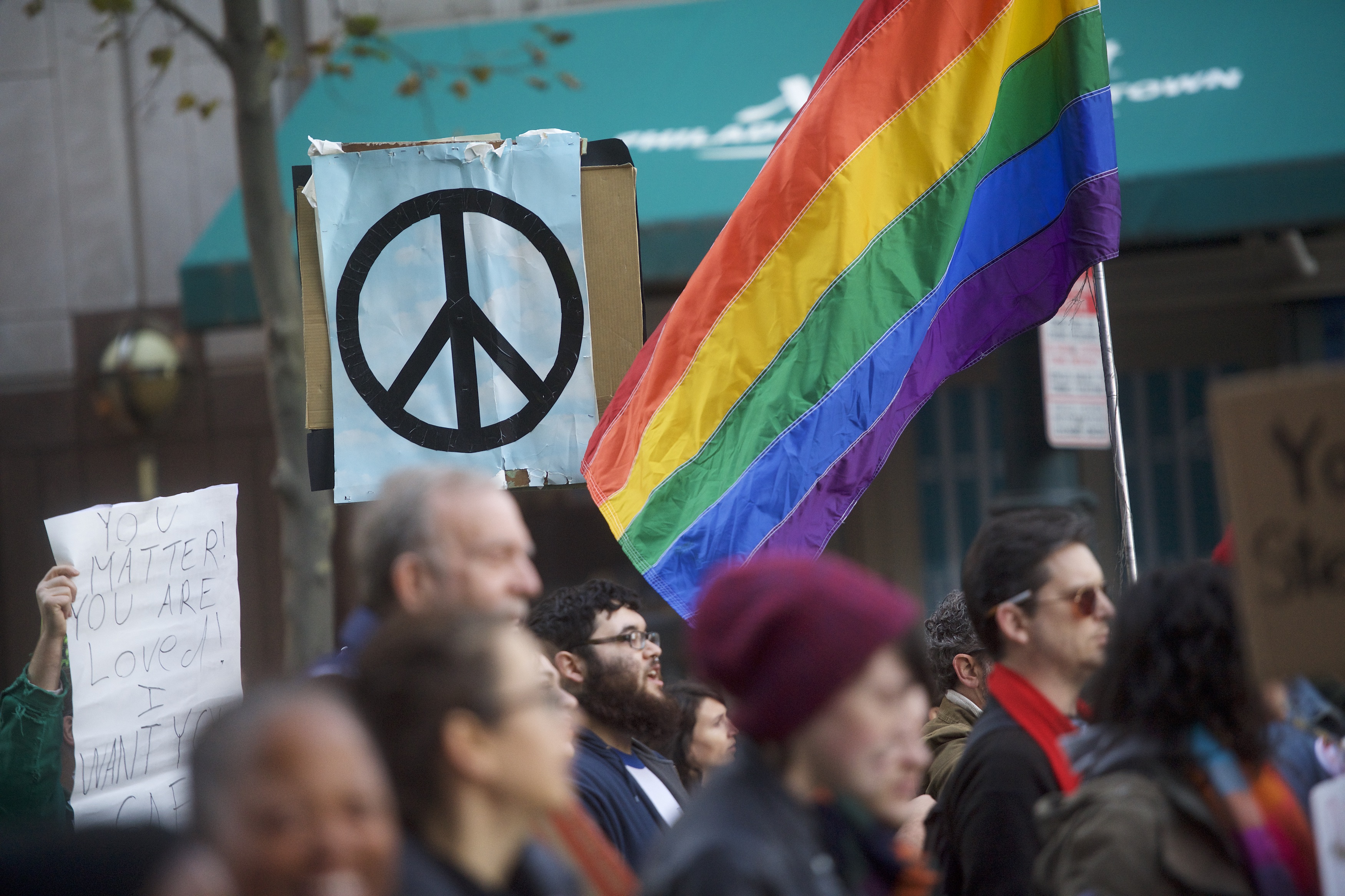 Protestors demonstrate against President-elect Donald Trump November 13, 2016 in Philadelphia, Pennsylvania.