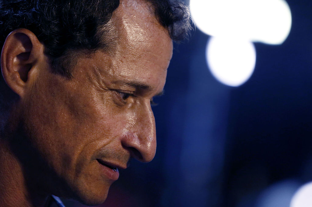 Anthony Weiner, former U.S. representative from New York, speaks to the media before the start of the Democratic National Convention in Philadelphia on July 26, 2016.