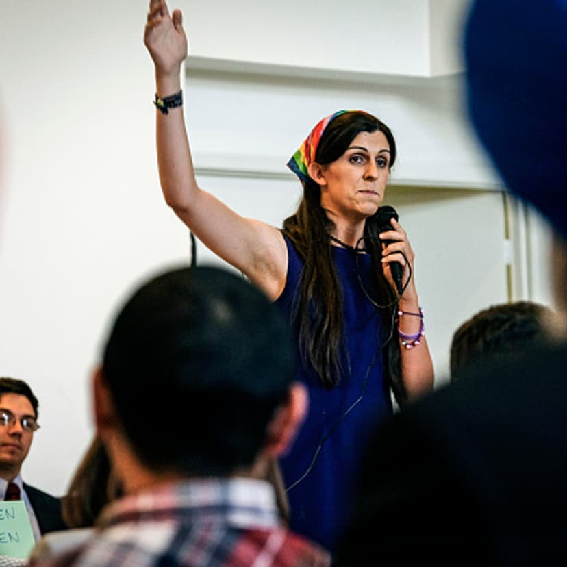 Democratic primary candidate Danica Roem makes her pitch to voters at the Bull Run Swim & Raquet Club while debating three fellow Democrats vying to unseat Republican State Delegate Bob Marshall in Manassas, Virginia Friday June 2, 2017.