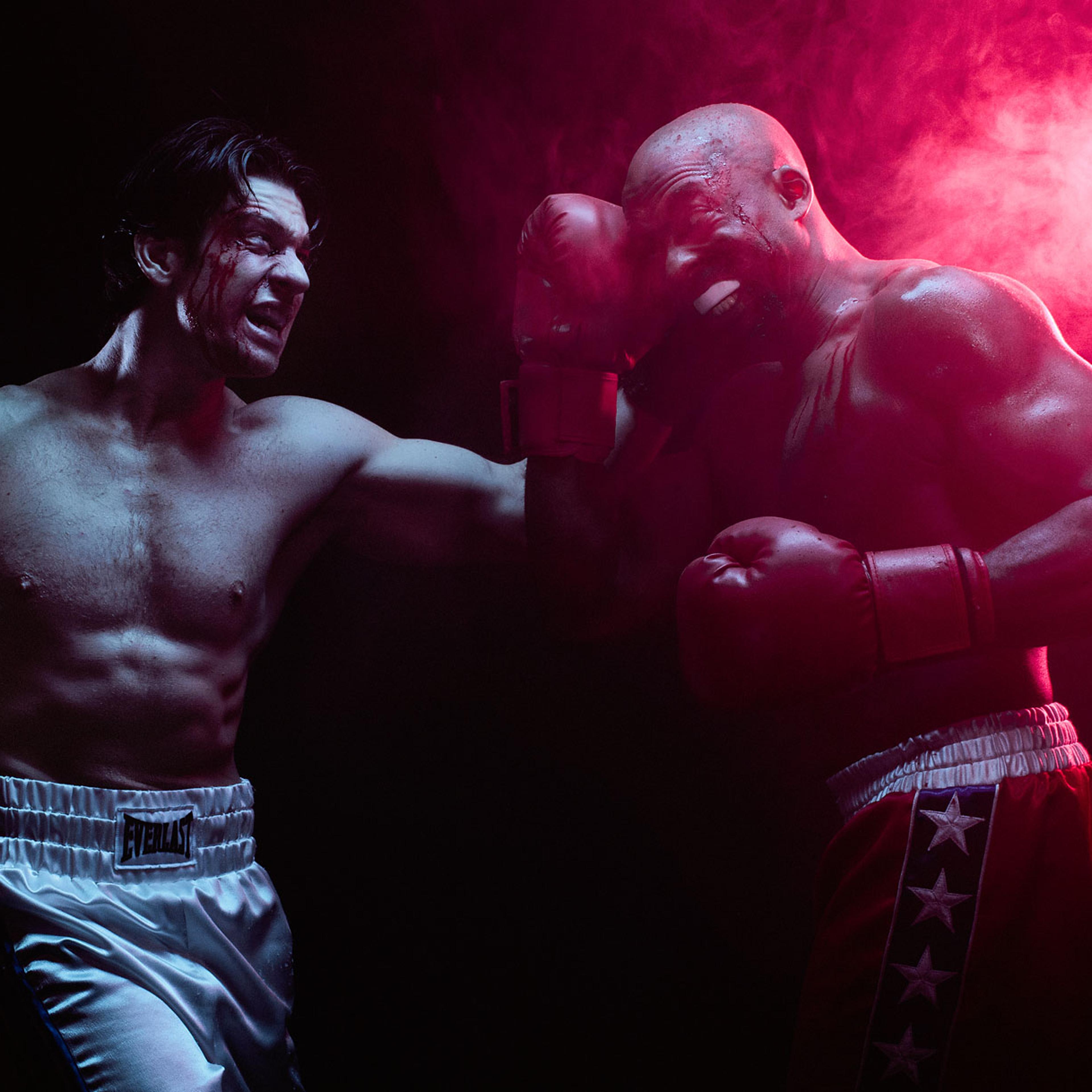 Andy Karl as Rocky Balboa and Terence Archie as Apollo Creed in ROCKY on Broadway.