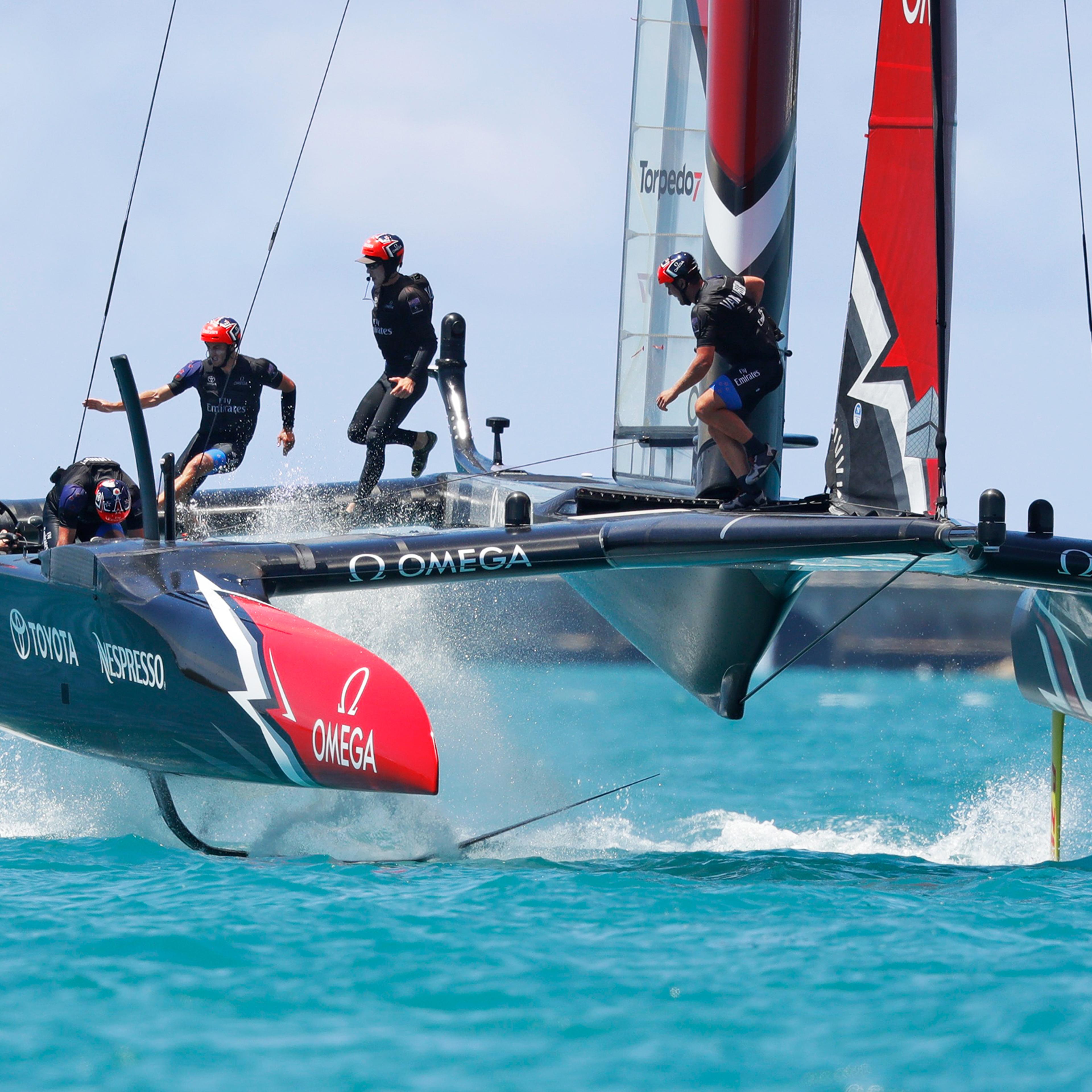 Emirates Team New Zealand, above, competes at the America’s Cup in Bermuda on June 25. New Zealand won its first Cup since 2000
