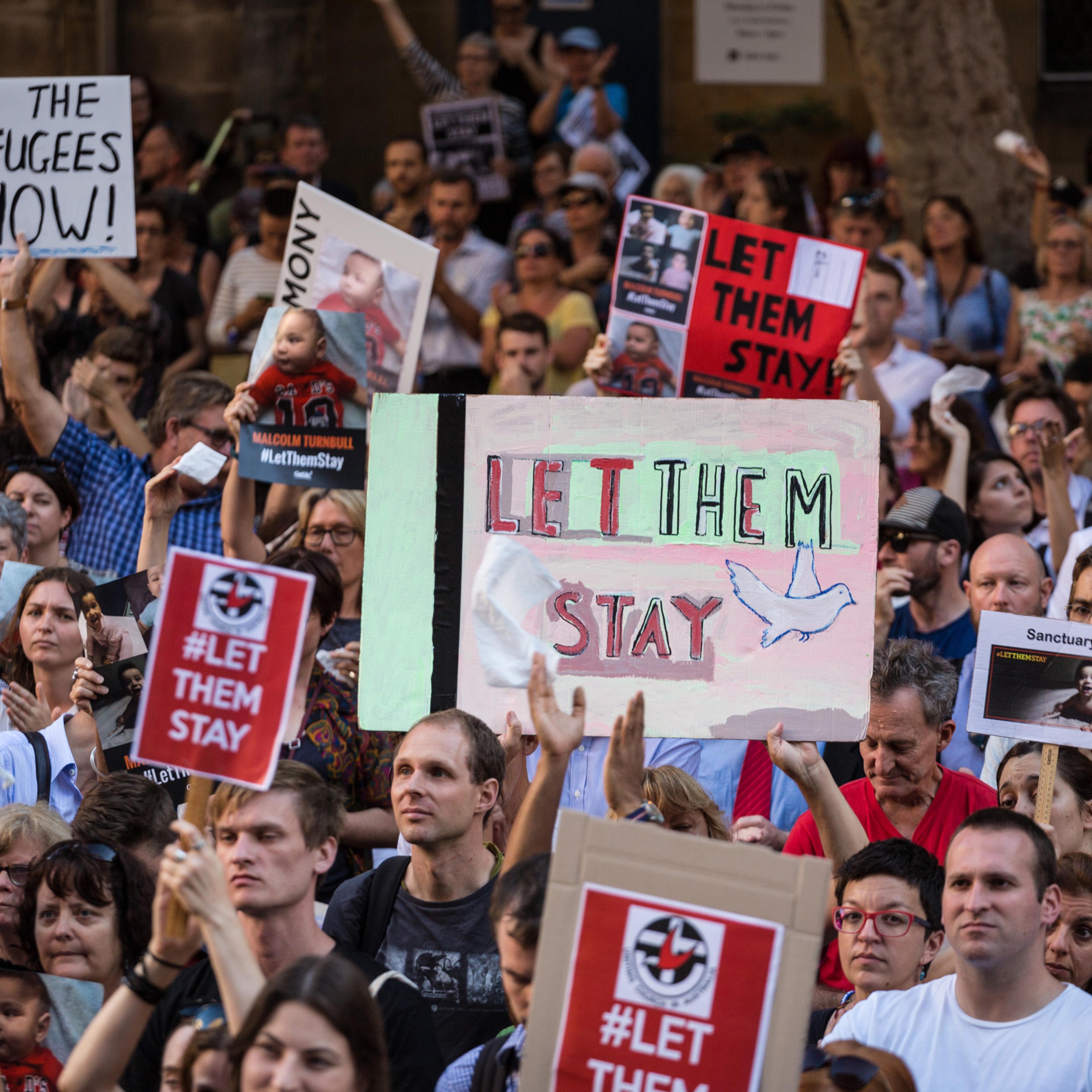 Thousands of protesters demonstrate at Town Hall Square in Sydney, Australia, on Feb. 8, 2016, against the offshore detention and detention of asylum seeker children to the offshore processing centers of Manus Island and Nauru.