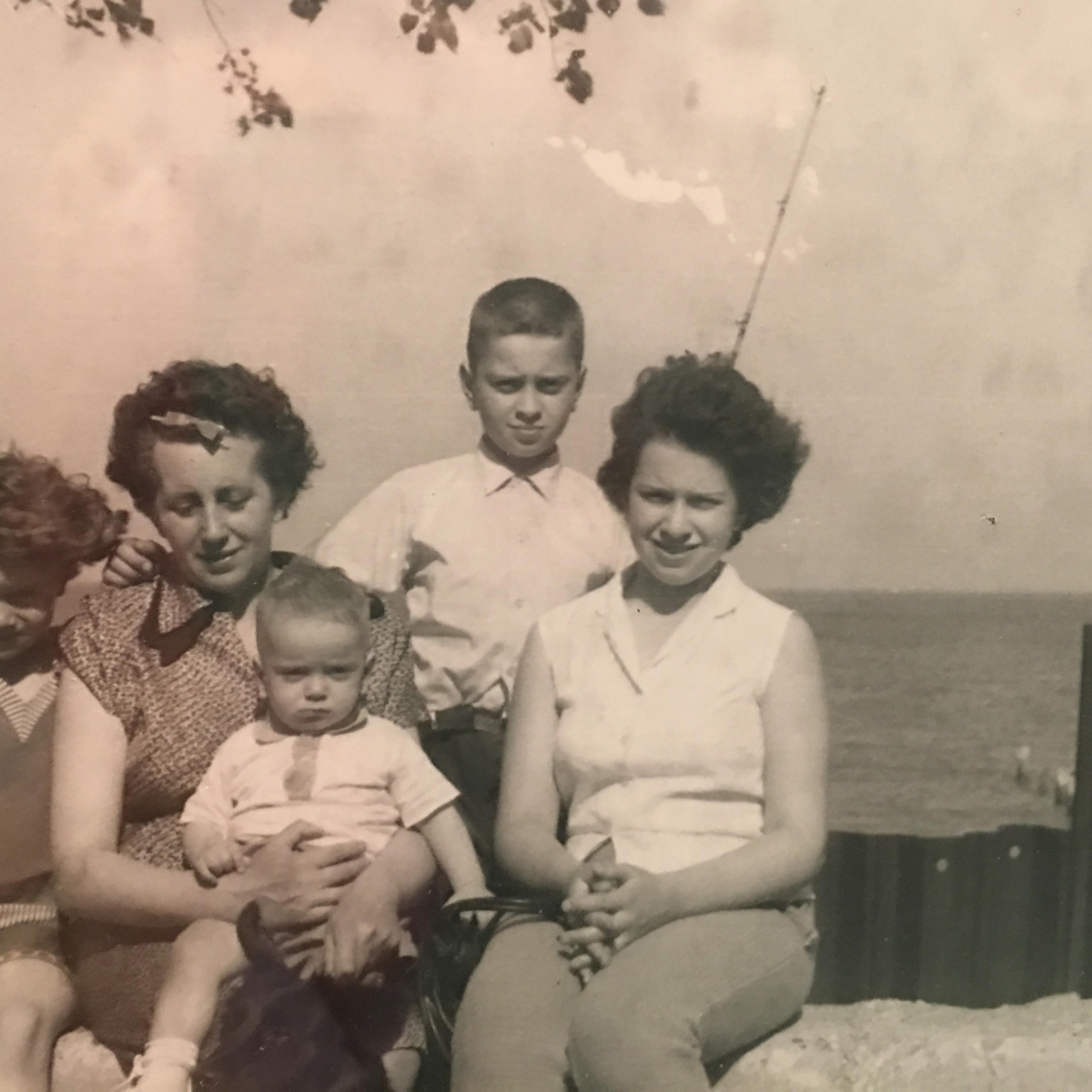 Susan Peterson, Rosalie Buky, Gabriel Buky, Judith Kepecz-Hays and John Buky by Lake Michigan in 1963.