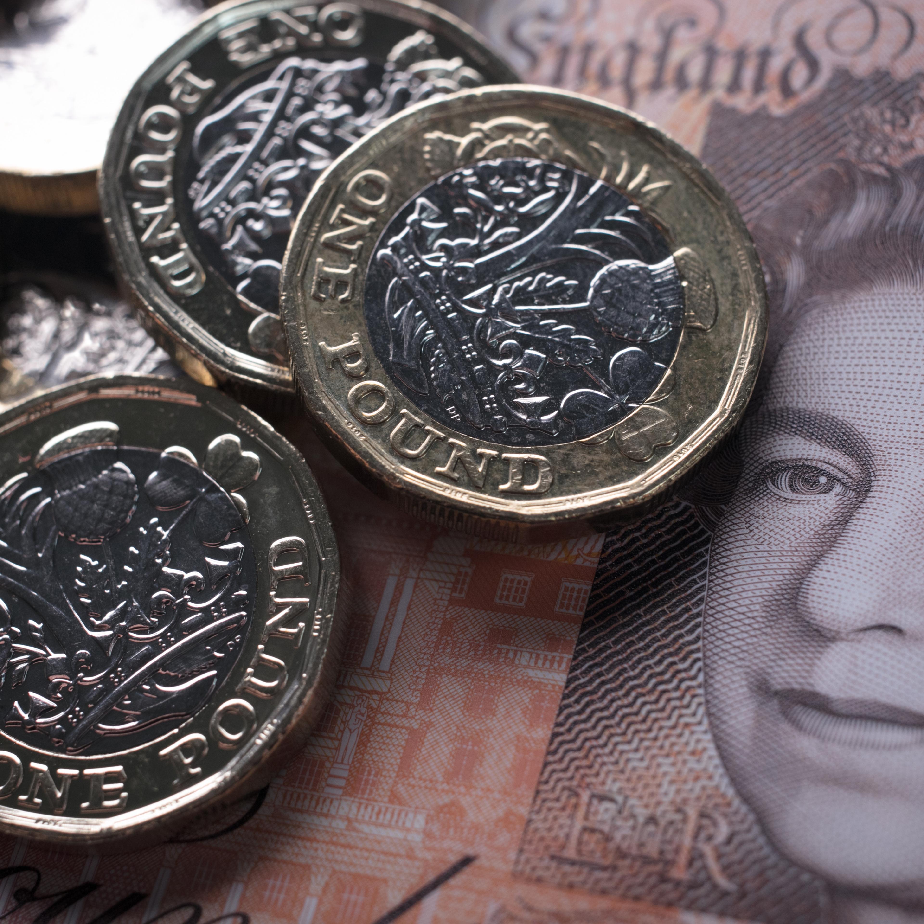 British currency including coins and bills