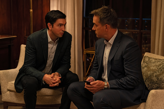 Nicholas Braun, left, and Matthew Macfadyen in <i>Succession</i>