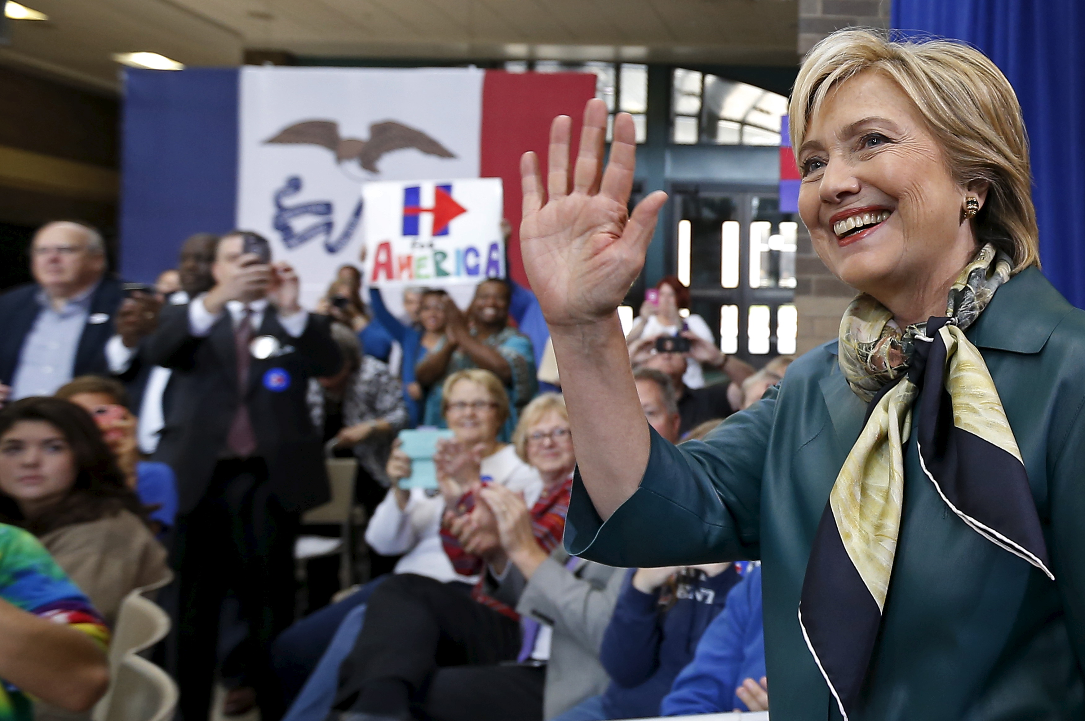 U.S. Democratic presidential candidate Hillary Clinton arrives at a campaign event in Davenport