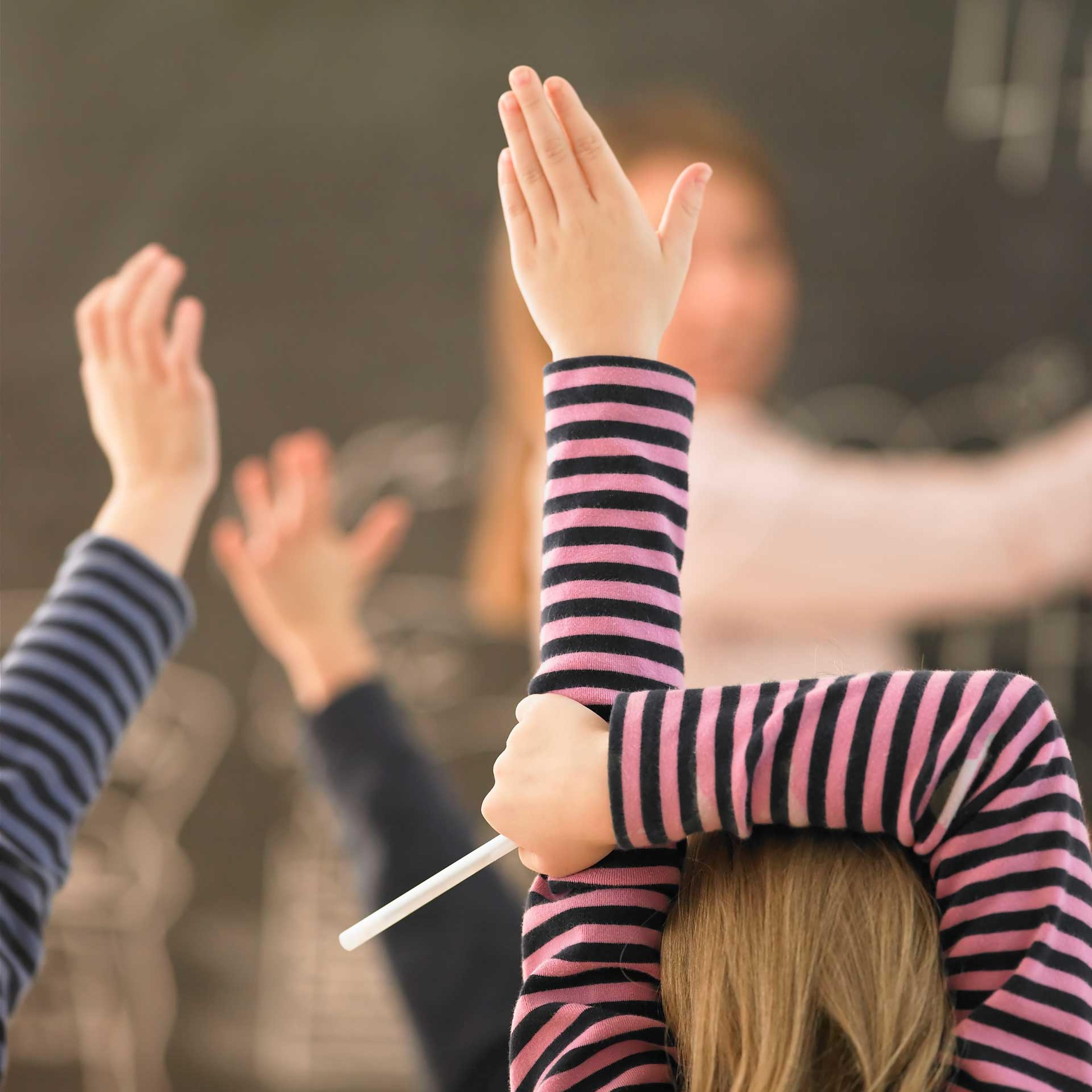 Schoolkids Raising Hands