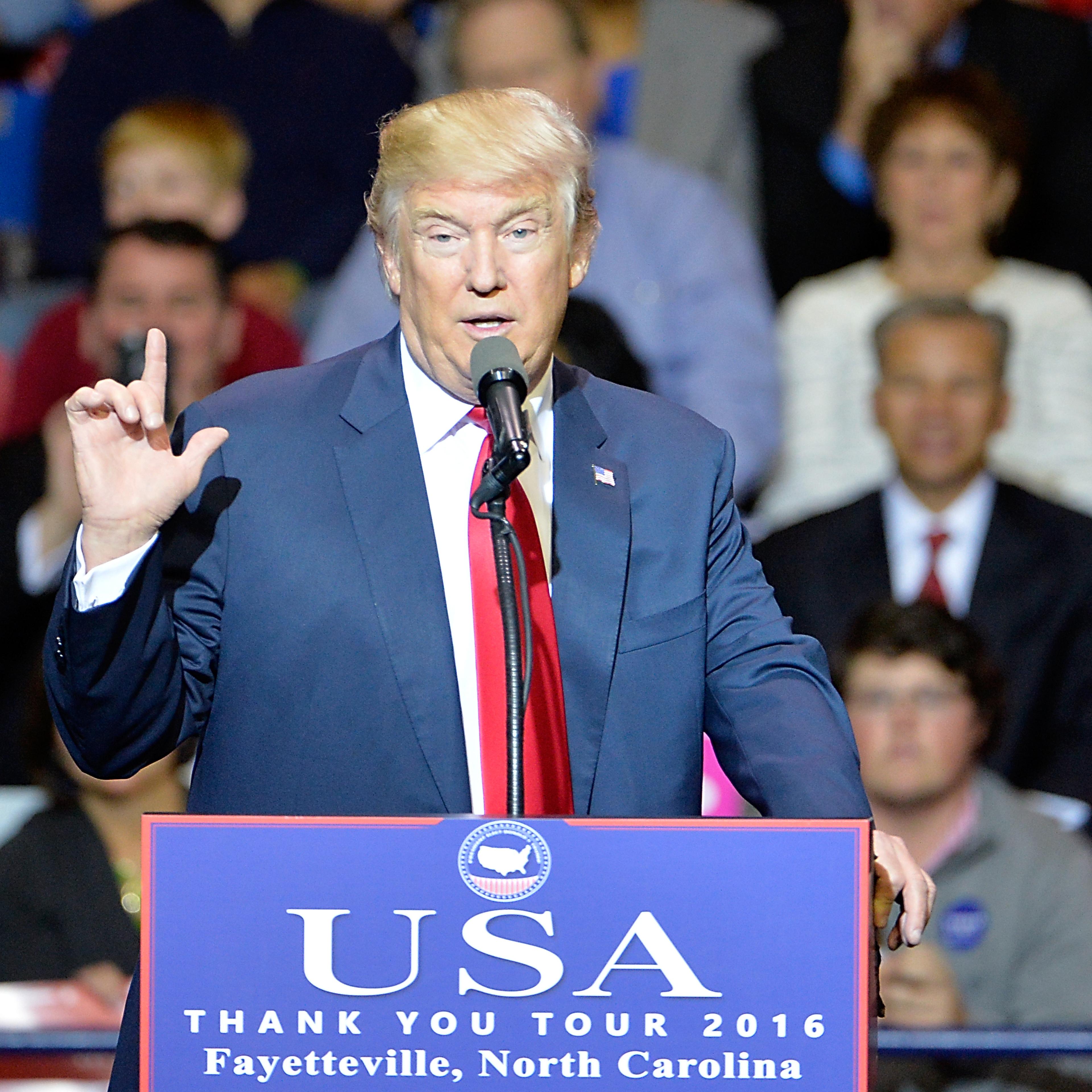 President-elect Donald Trump addresses an audience at Crown Coliseum on December 6, 2016 in Fayetteville, North Carolina.