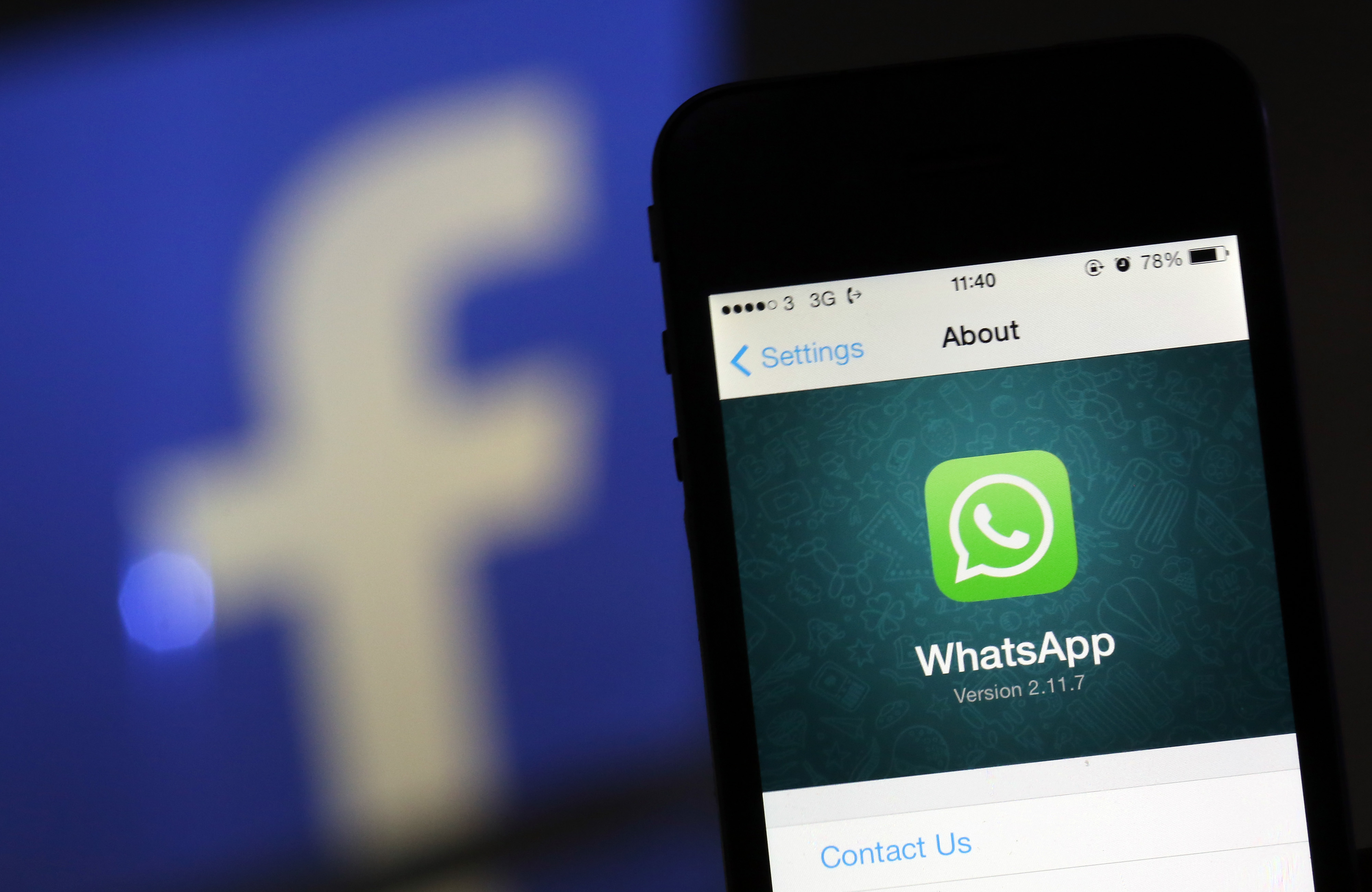 The WhatsApp application displayed on an in London on Feb. 20, 2014.