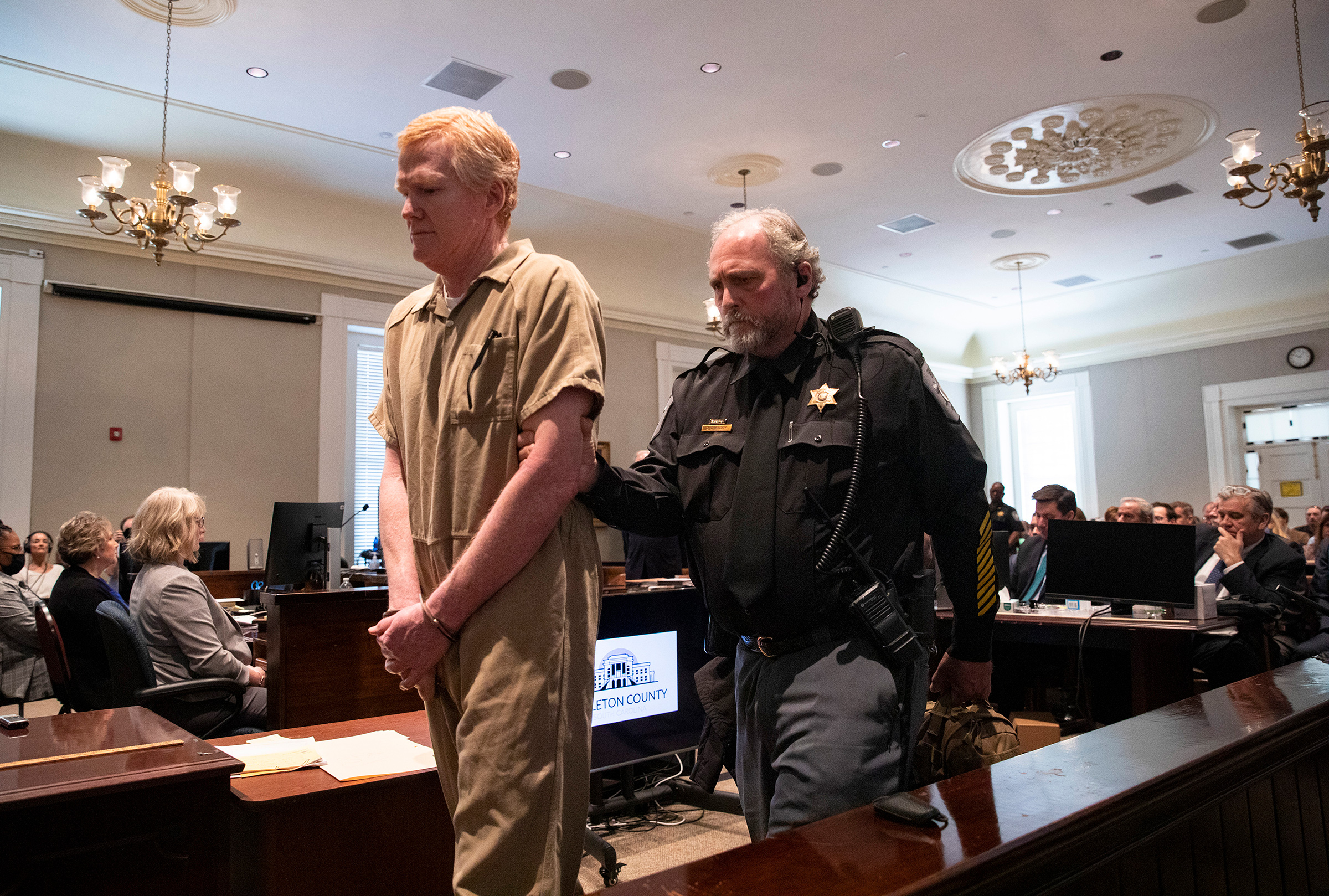 Alex Murdaugh, sentenced to life in prison after conviction in double murder trial, during his sentencing at the Colleton County Courthouse in Walterboro, S.C., on March 3 after he was found guilty on all four counts. 