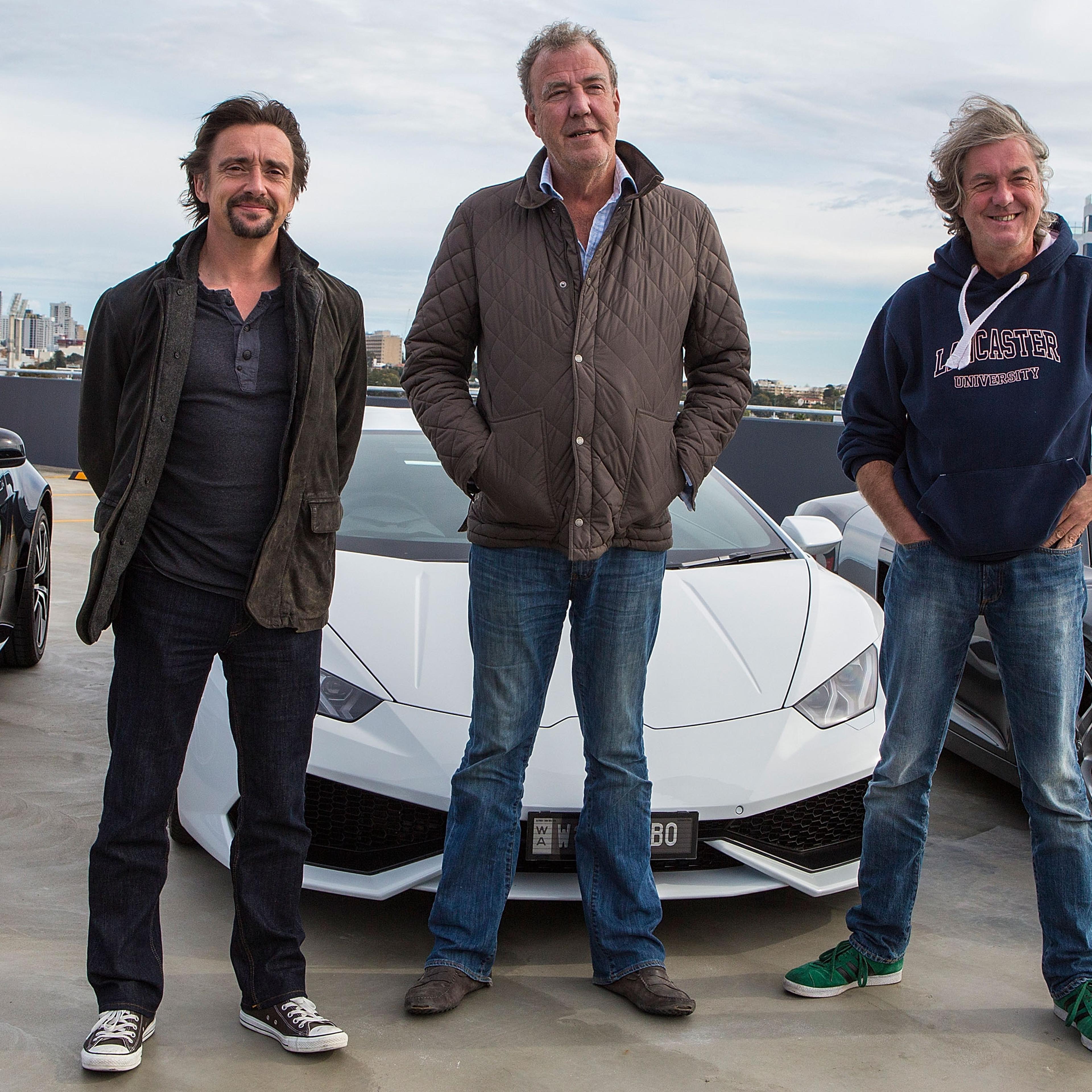 Jeremy Clarkson, Richard Hammond and James May during a press event on July 17, 2015 in Perth, Australia.
