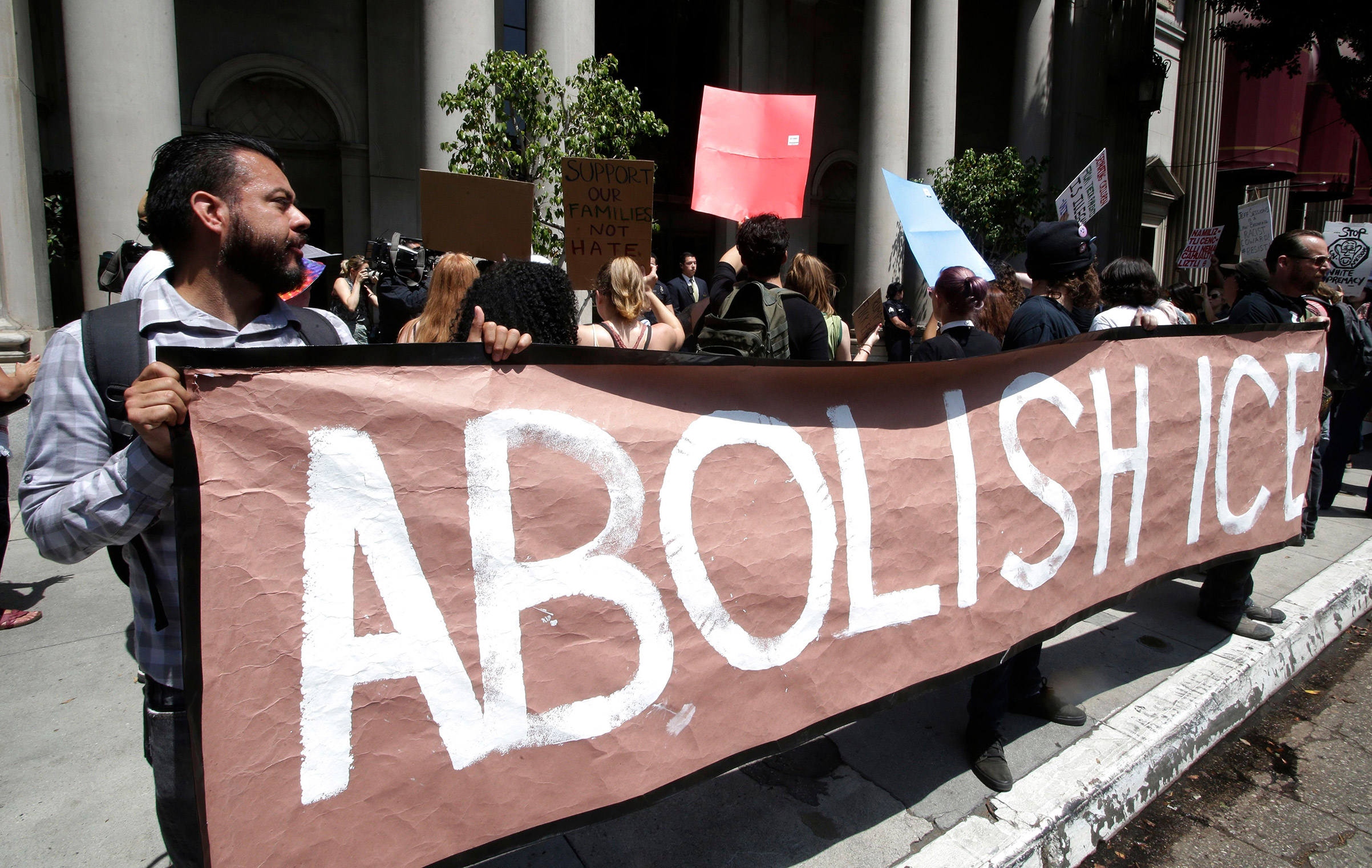 Demonstrators rally against Attorney General Jeff Sessions and the Trump administration's policies on immigration and the separation of children from their parents at the border in Los Angeles on Jun. 26, 2018.