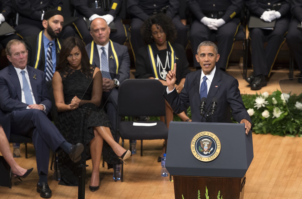 Obama attends memorial service for the Dallas shooting victims