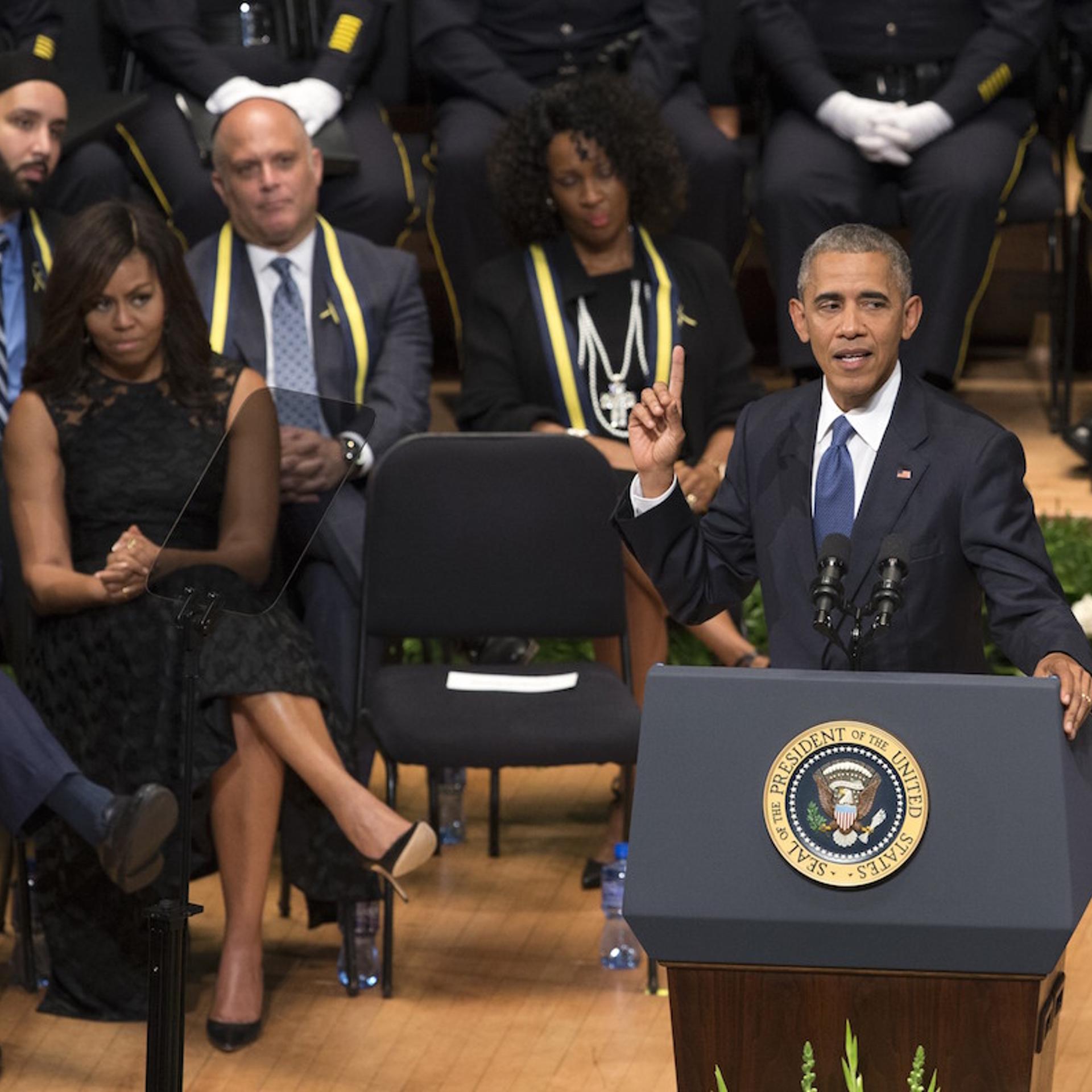 Obama attends memorial service for the Dallas shooting victims