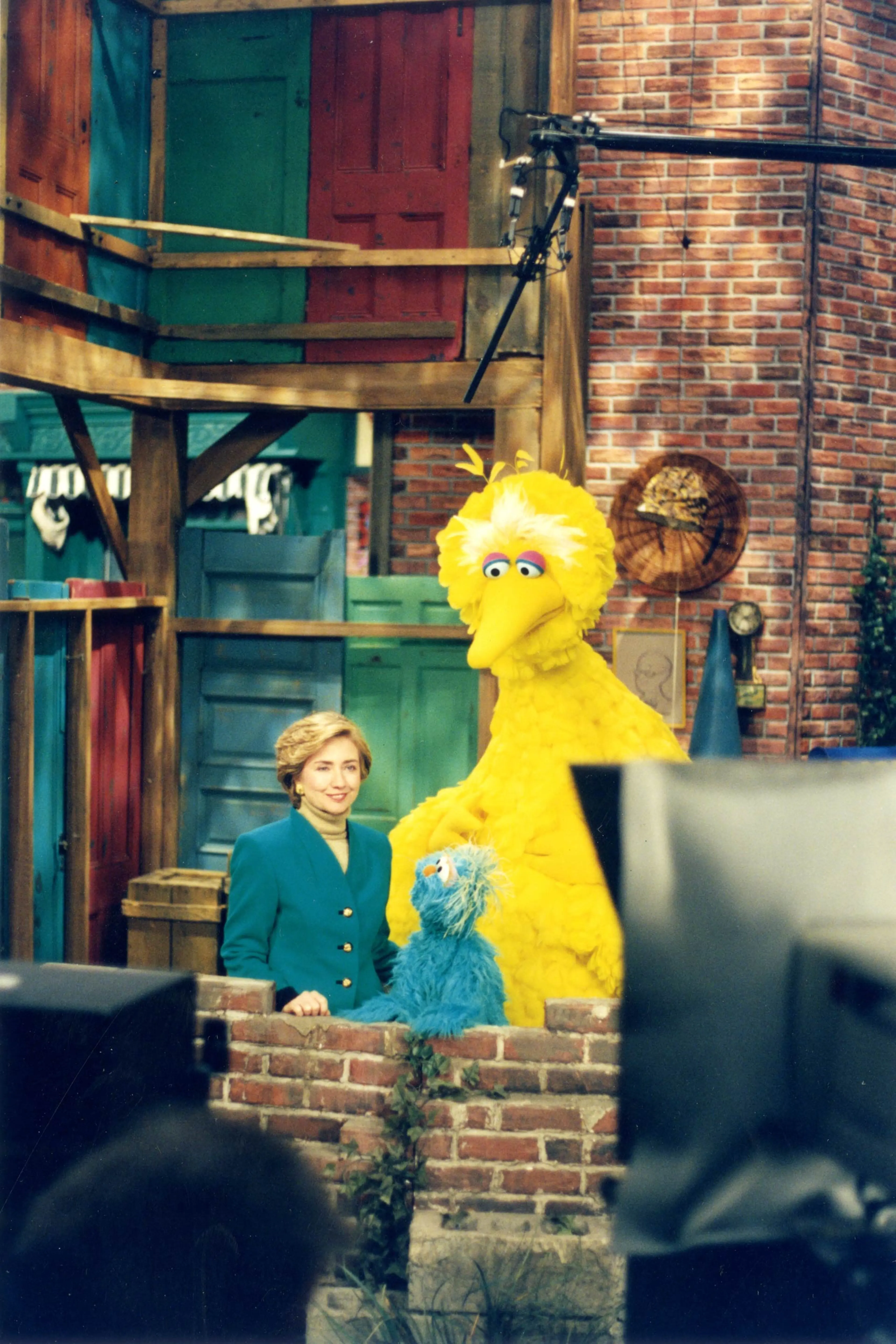 Caroll Spinney with First Lady Hillary Clinton on Sesame Street. Spinney has worked with all the first ladies since the Nixon administration.
