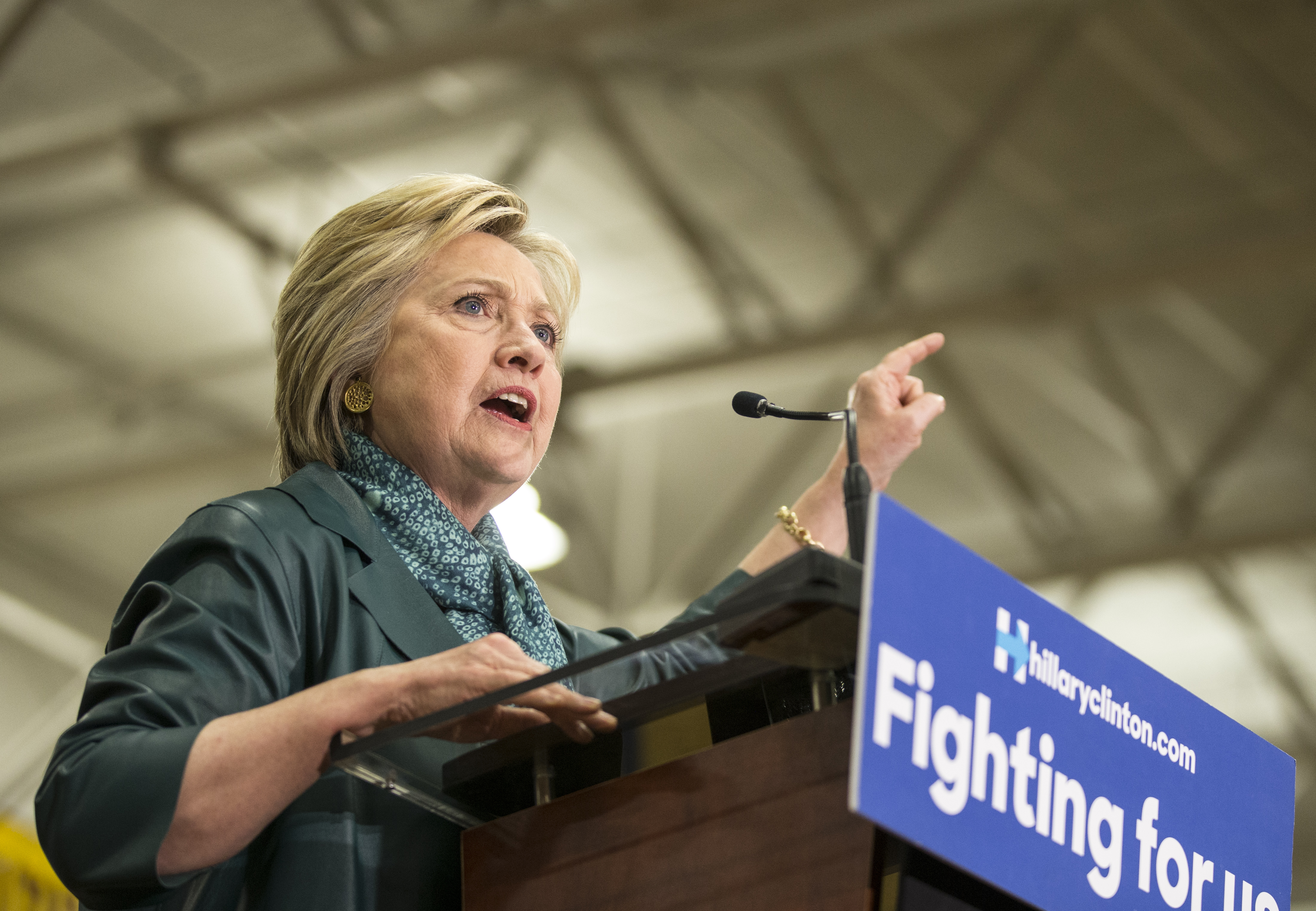 Democratic presidential candidate Hillary Clinton speaks during a rally at Rainier Beach High School in Seattle on March 22, 2016.