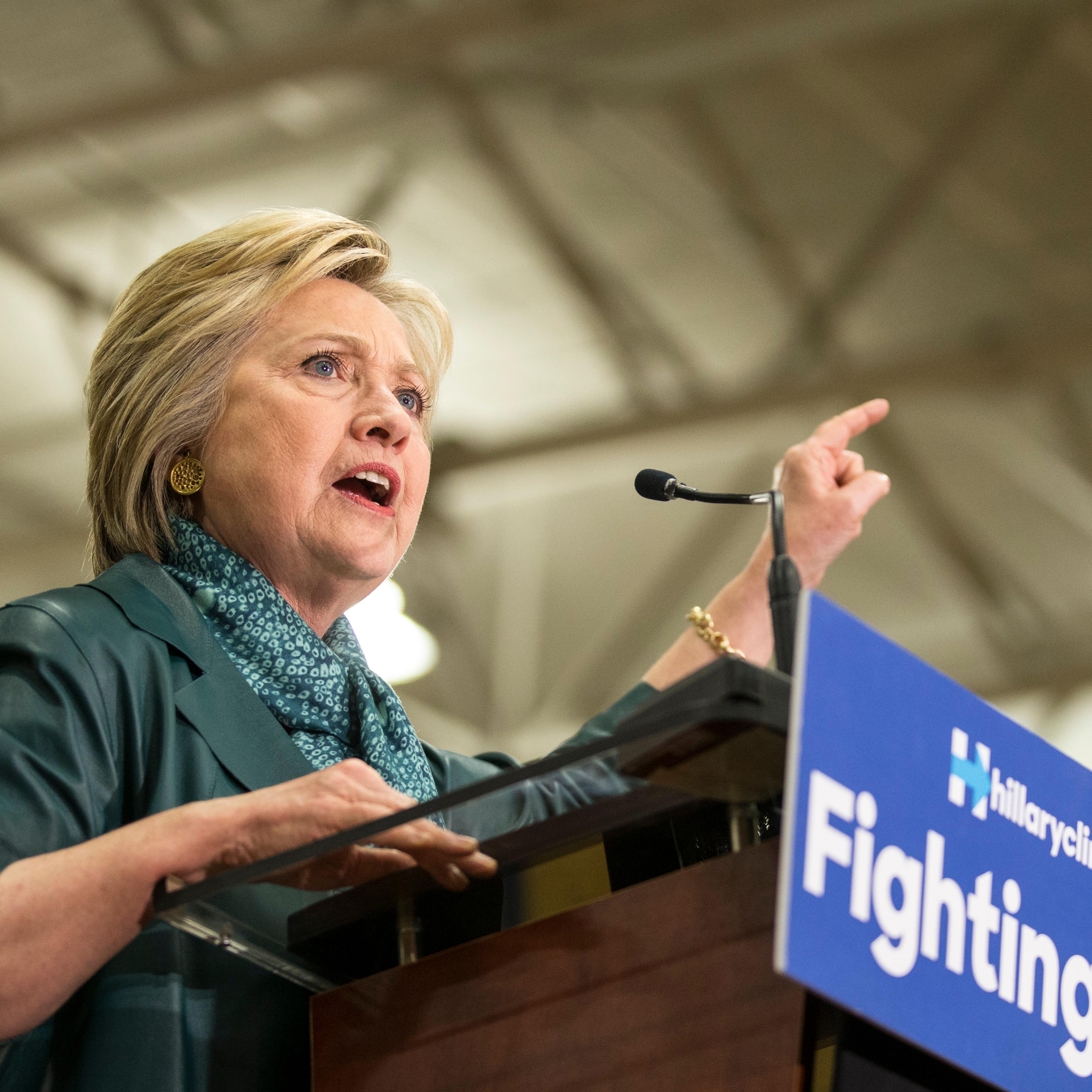 Democratic presidential candidate Hillary Clinton speaks during a rally at Rainier Beach High School in Seattle on March 22, 2016.
