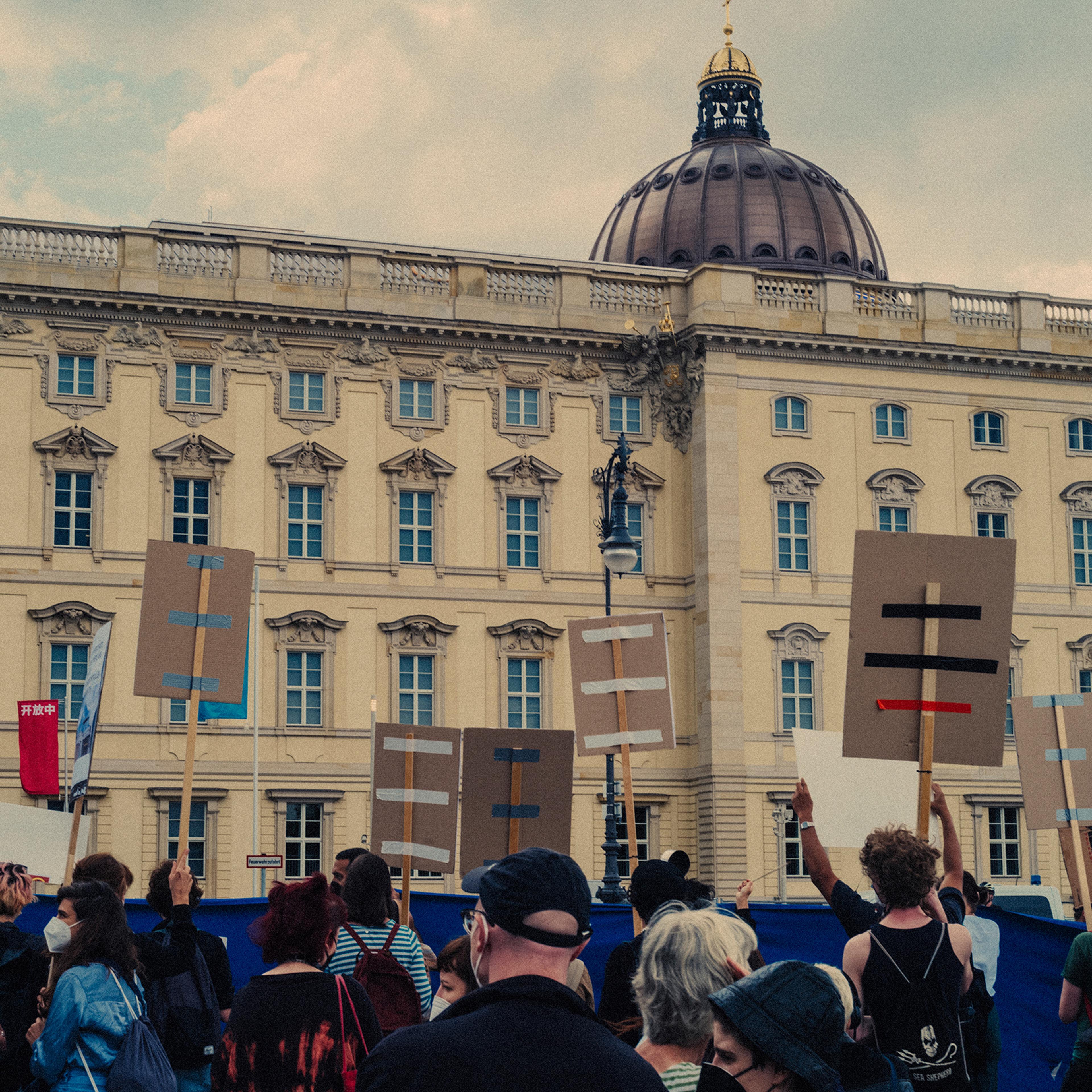 BERLIN — Demonstration in front of the Humboldt Forum in Berlin, Germany on July 20, 2021.Mustafah Abdulaziz for TIME