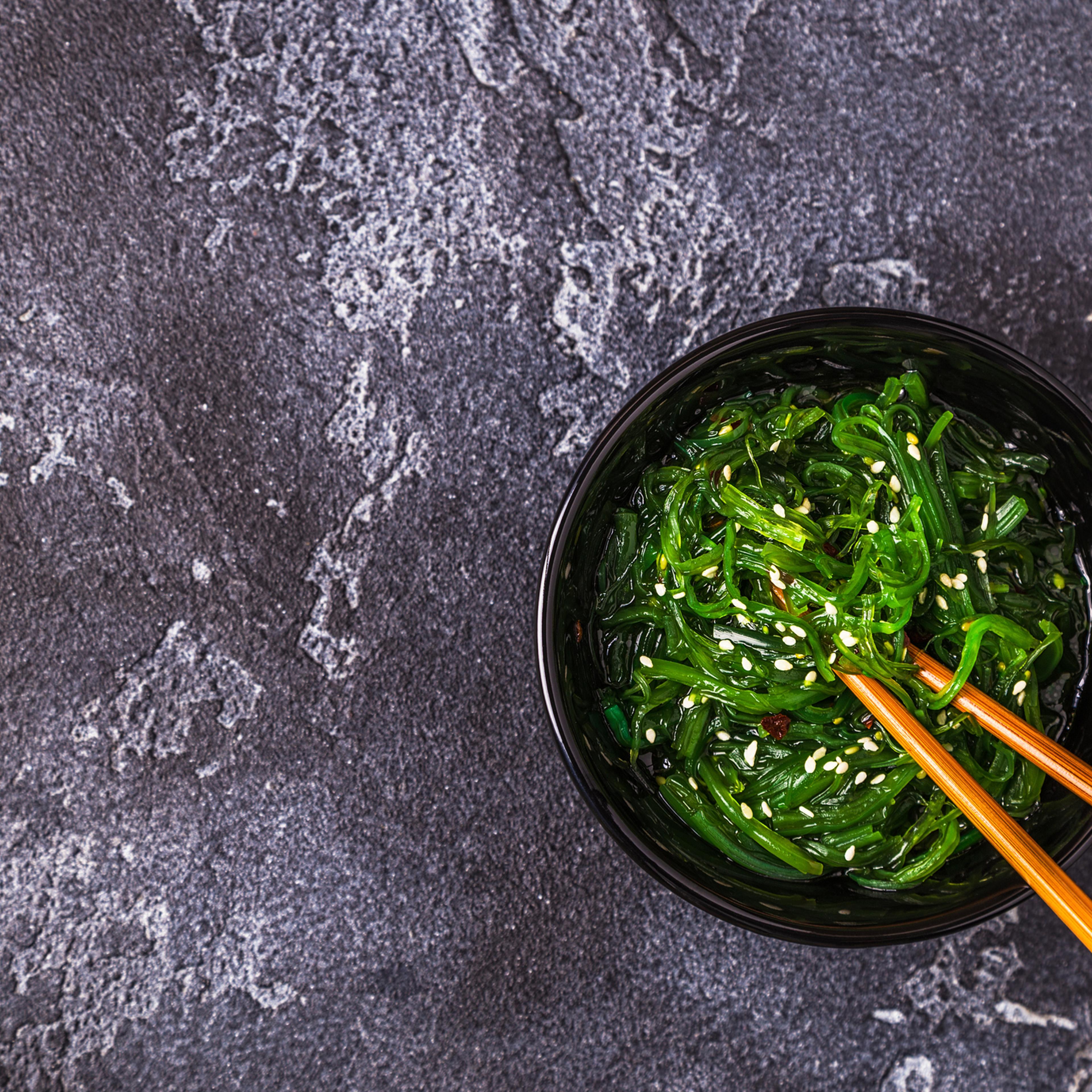 Chuka Seaweed Salad over black background