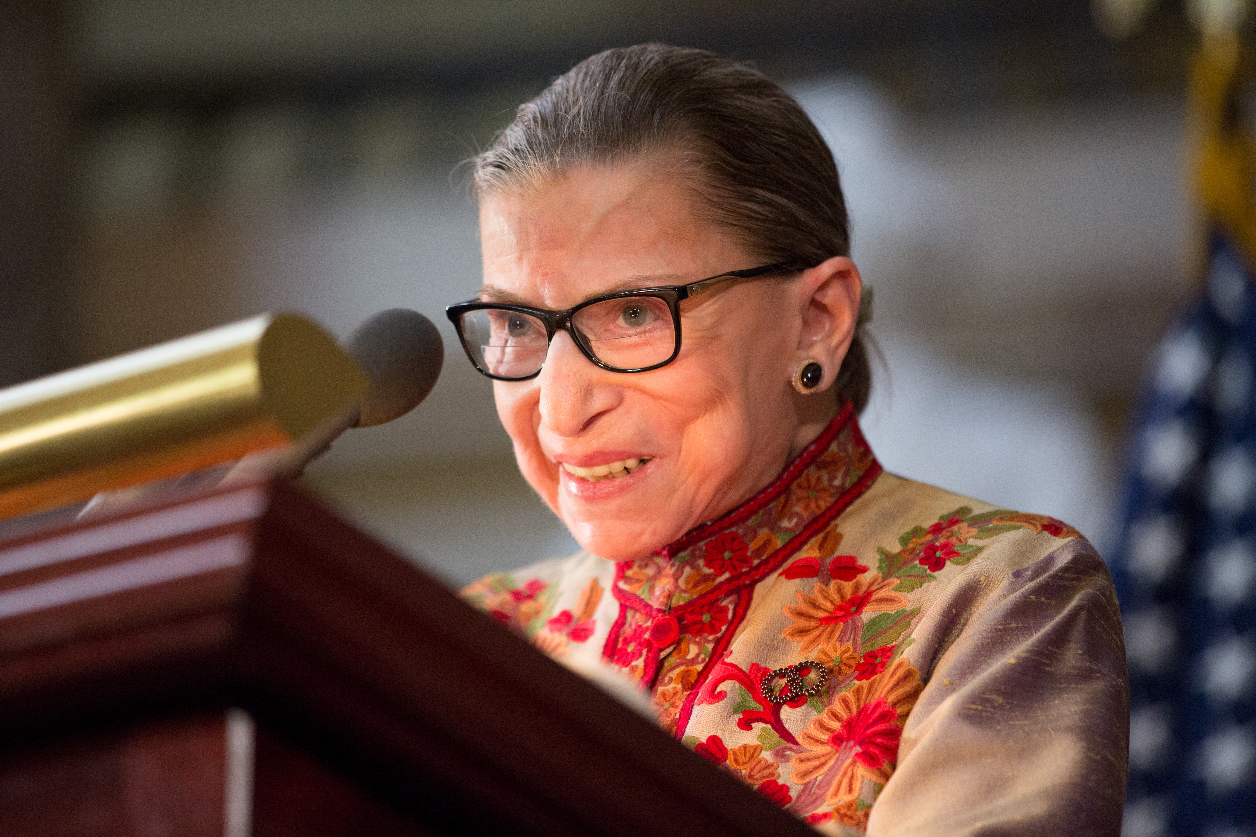U.S. Supreme Court Justice Ruth Bader Ginsburg speaks at an annual Women's History Month reception hosted by Pelosi in the U.S. capitol building on Capitol Hill in Washington, D.C. on March 18.