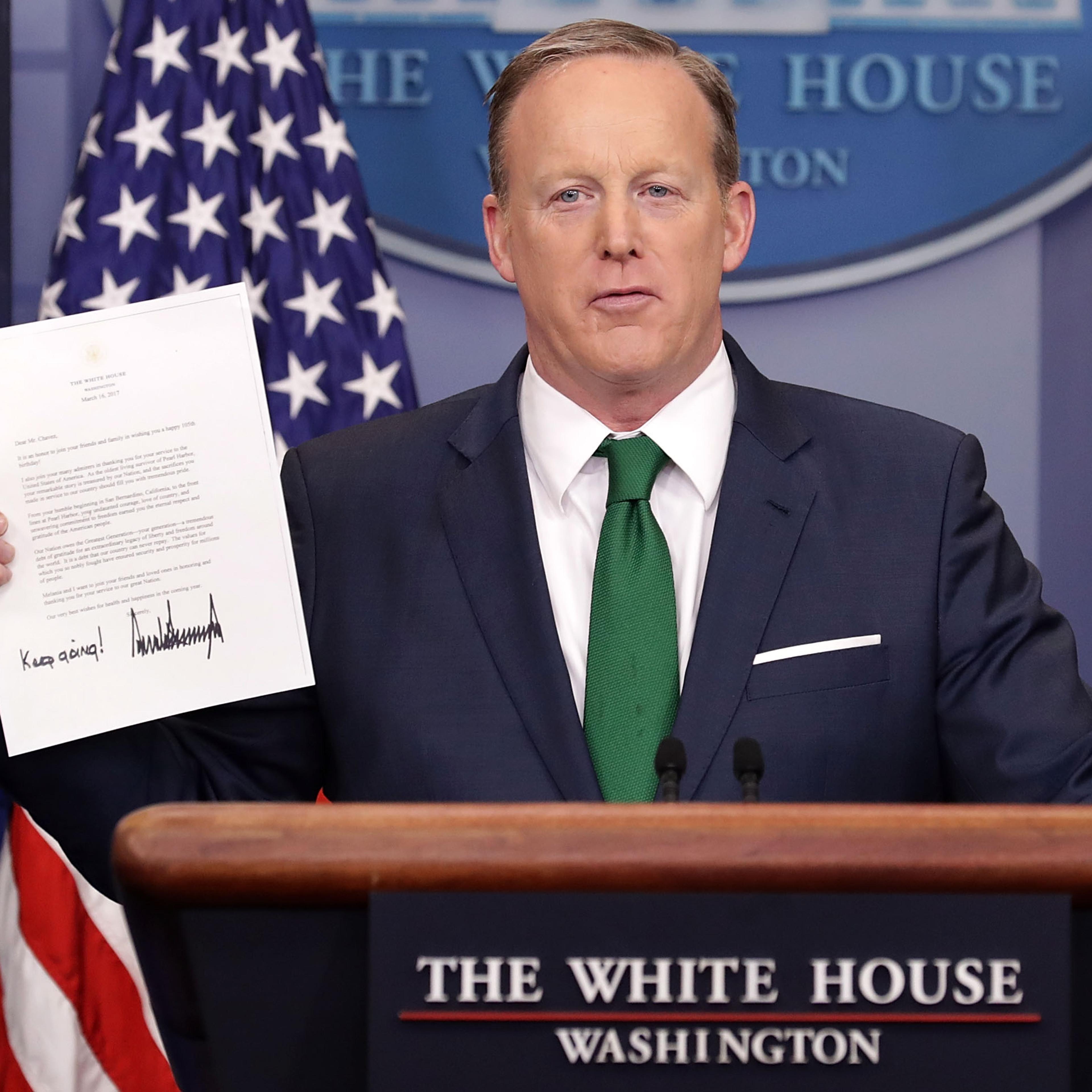 OMB Director Mick Mulvaney And White House Press Secretary Sean Spicer Brief The Media At The White House