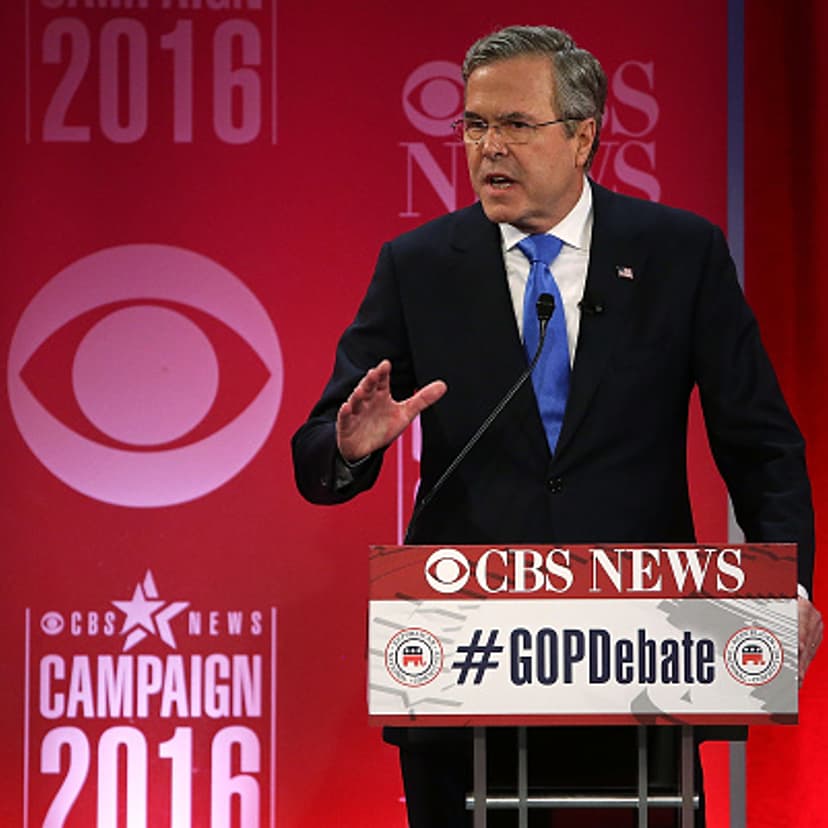 Republican presidential candidate Jeb Bush participates in a CBS News GOP Debate February 13, 2016 at the Peace Center in Greenville, South Carolina.