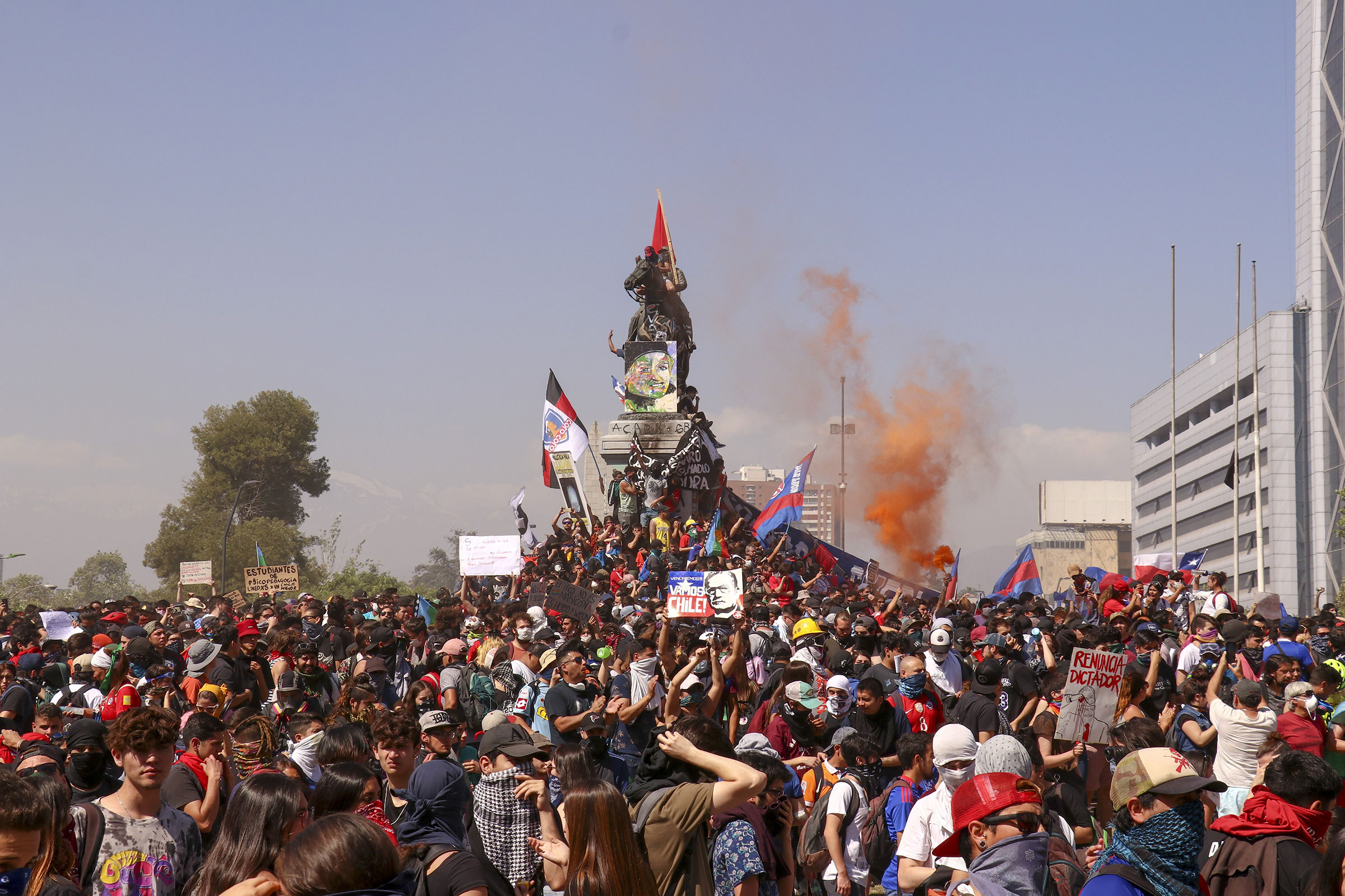 Protesters gather at Baquedano Square in Santiago, Chile on October 4th, 2019
