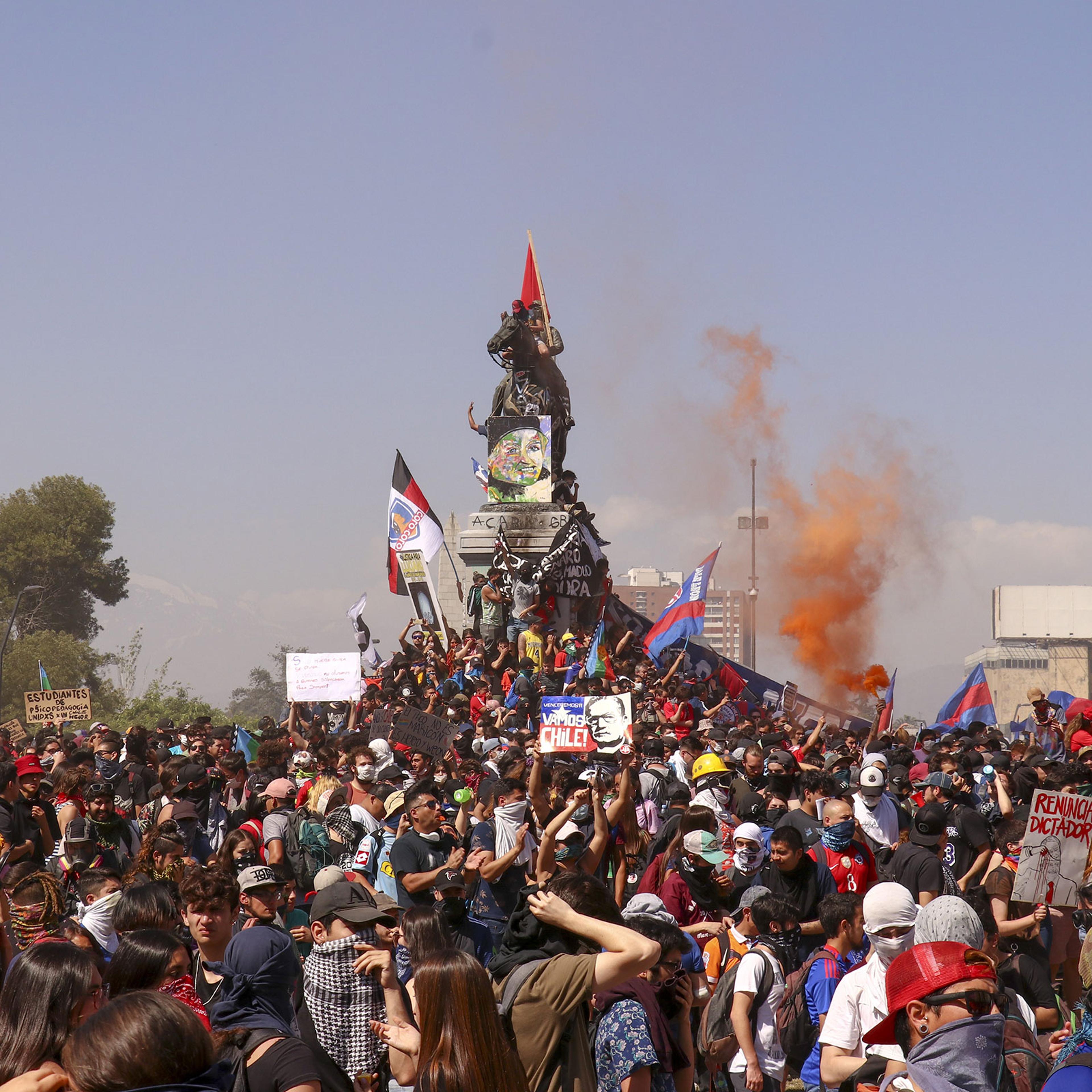 Protesters gather at Baquedano Square in Santiago, Chile on October 4th, 2019