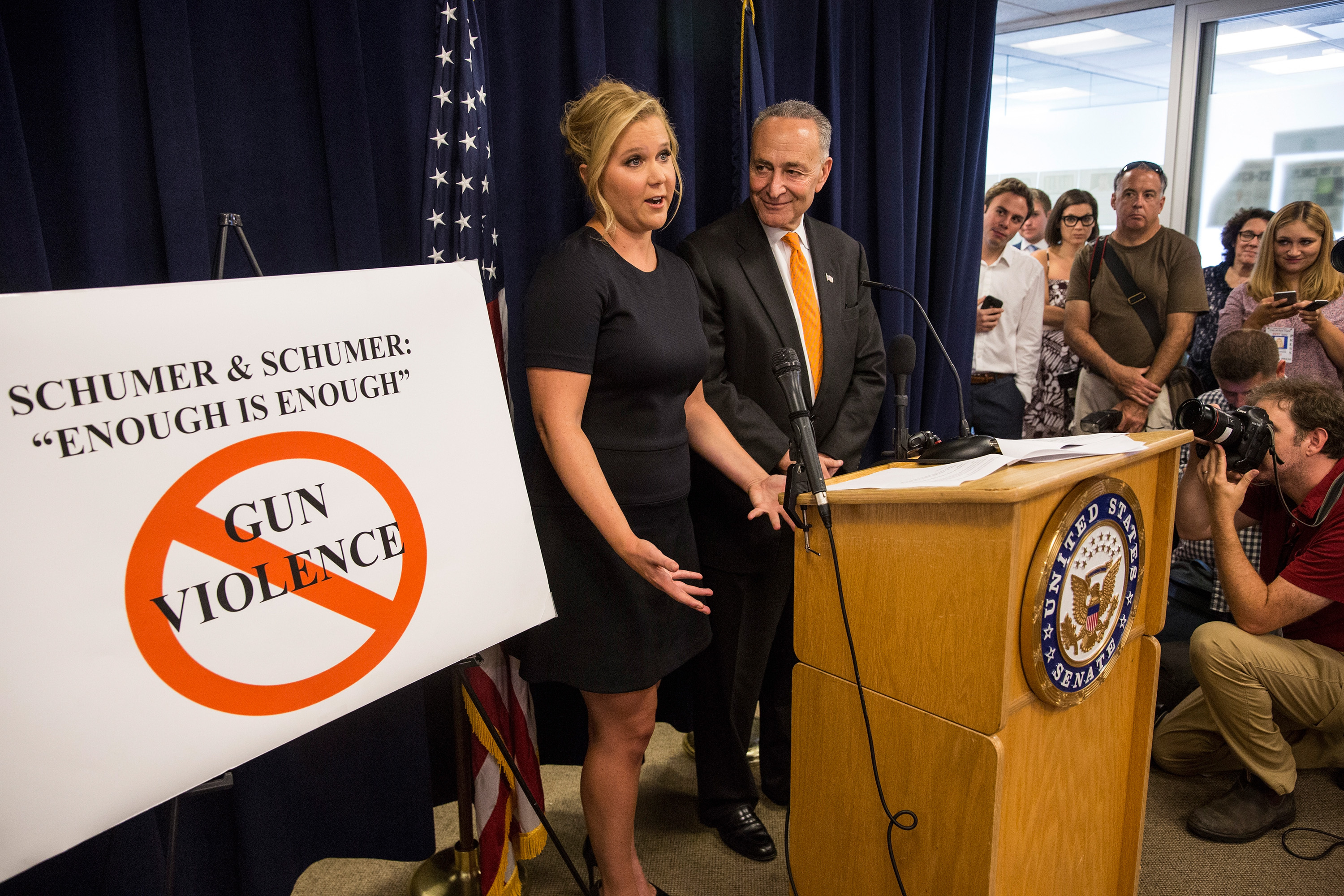 Sen. Chuck Schumer And Amy Schumer Hold Joint Press Conf. On Combating Gun Violence
