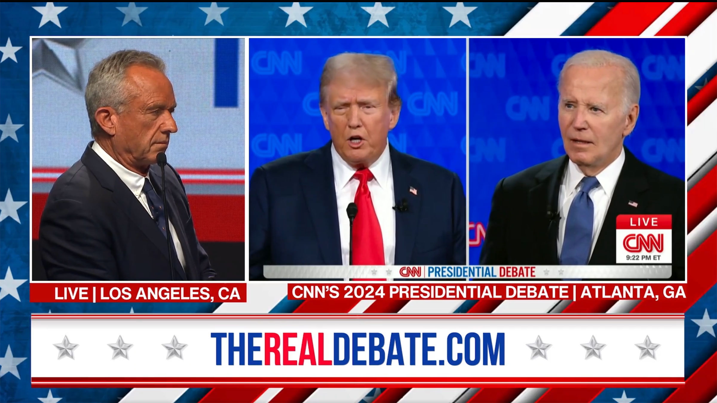 Robert F. Kennedy Jr. participates in his own debate, called “The Real Debate”, that stream alongside the CNN debate.