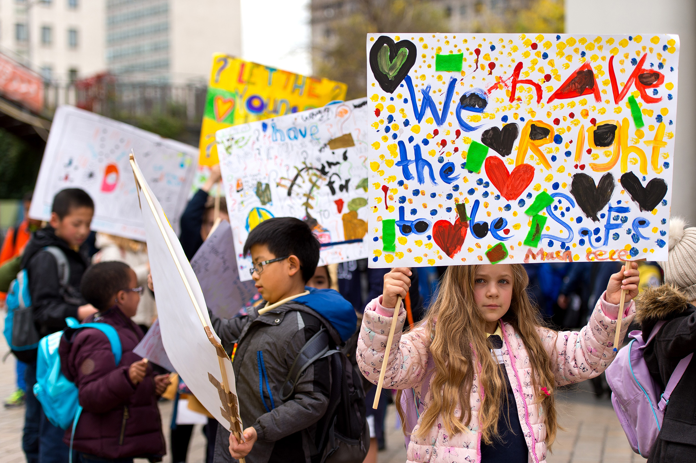 Children march around Southbank Centre in London to celebrate children and young people's rights on Oct. 22, 2015.