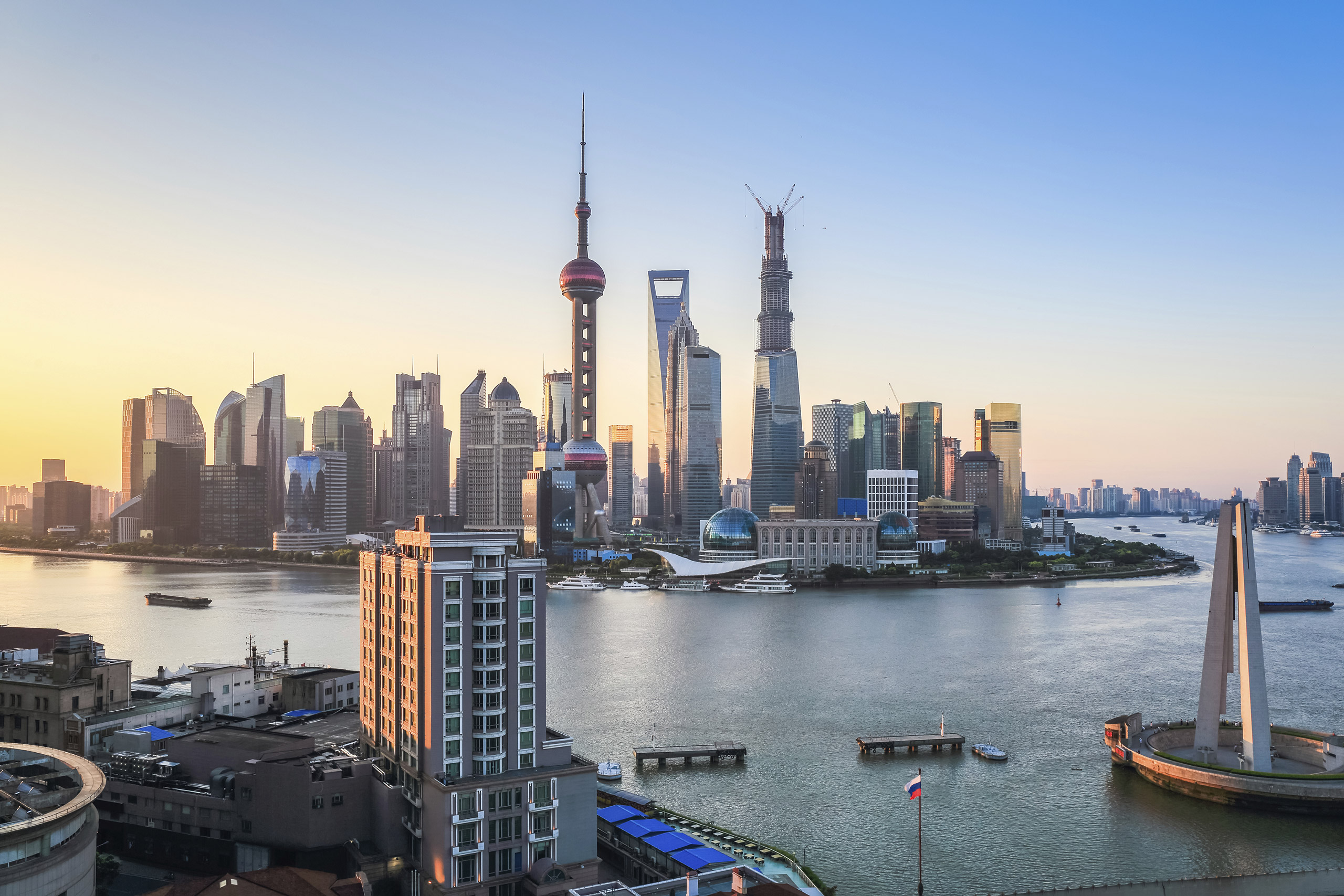 shanghai skyline in sunrise