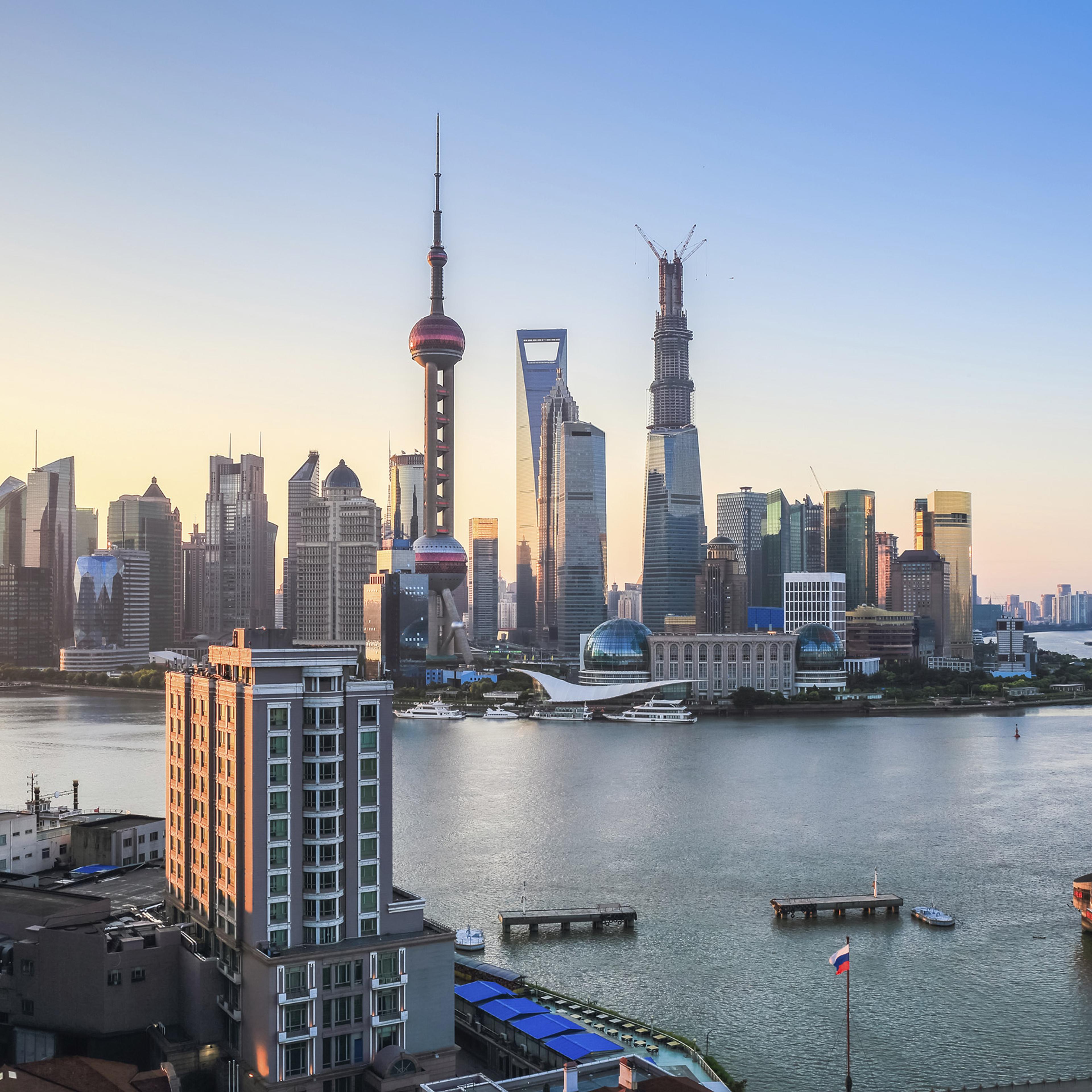 shanghai skyline in sunrise