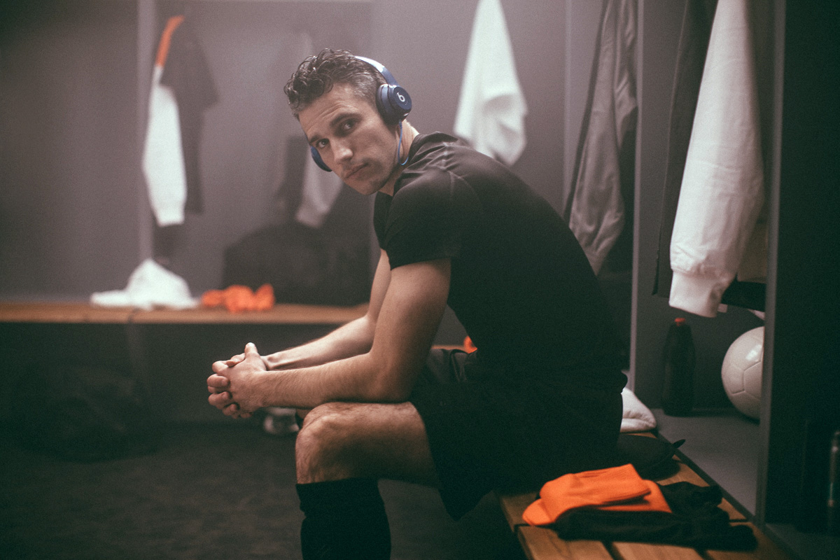 Robin van Persie of Holland featured in the Beats by Dr. Dre 2014 World Cup commercial, directed by photographer Nabil Elderkin.