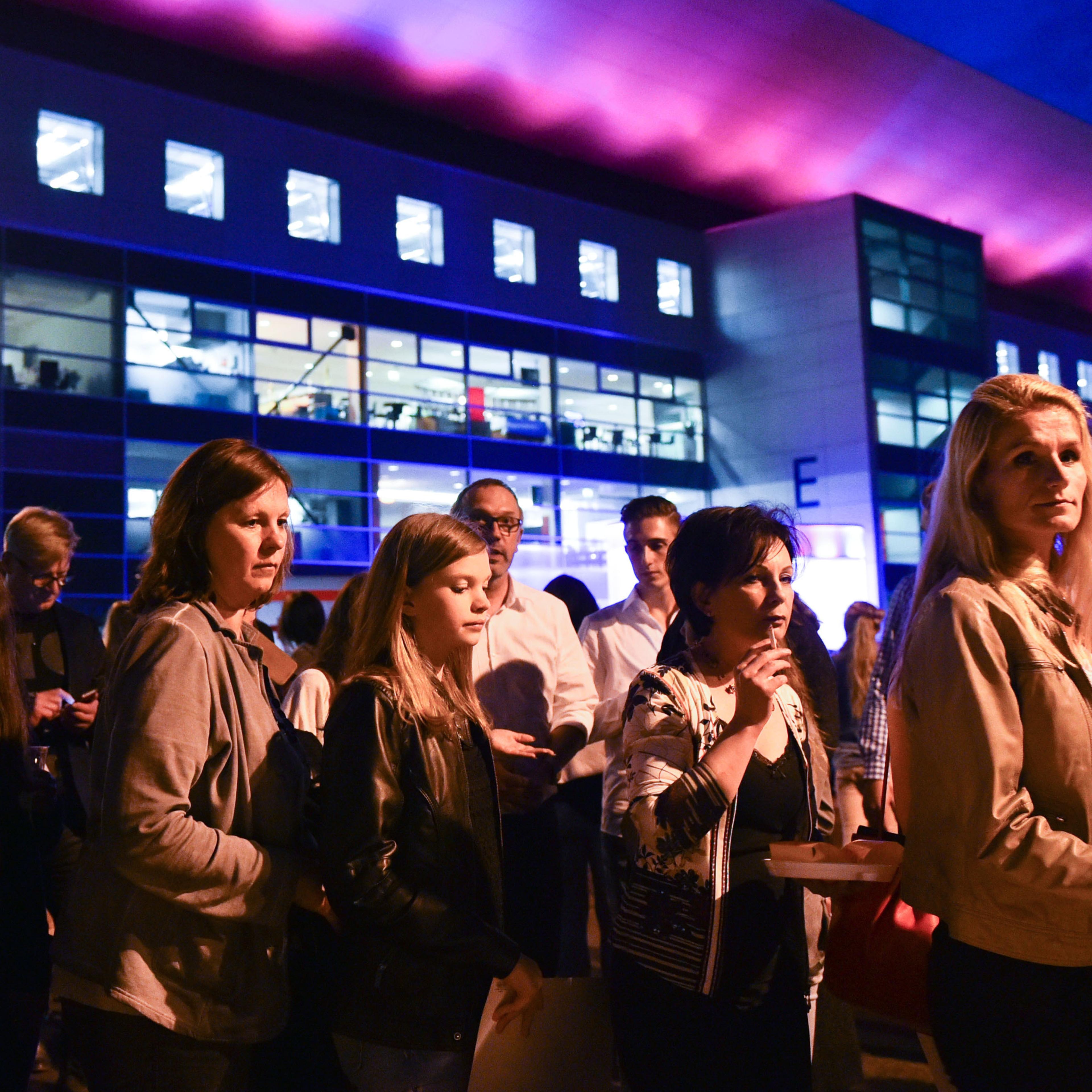 Members of the audience leave the SAP-Arena venue after the German television casting show "Germany's Next Topmodel" is cancelled in Mannheim, Germany on May 14, 2015.