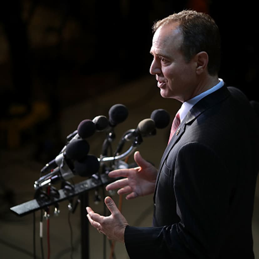 House Intelligence Committee ranking member Rep. Adam Schiff (D-CA) talks to reporters following a closed-door meeting with CIA Director Mike Pompeo at the U.S. Capitol May 16, 2017 in Washington, DC.