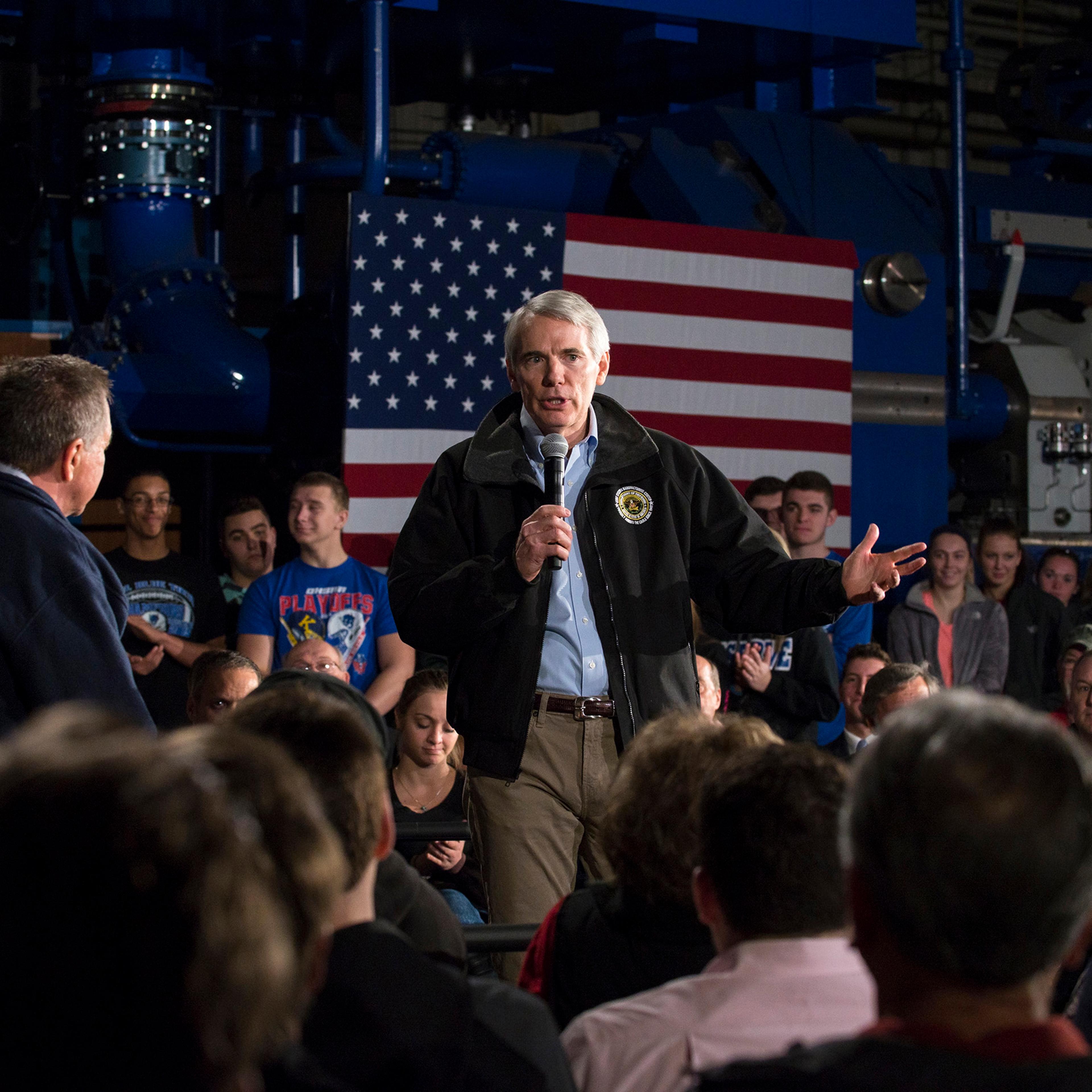 Ohio Senator Rob Portman speaks to supporters at a town hall meeting in Youngstown, Ohio on March 14, 2016.