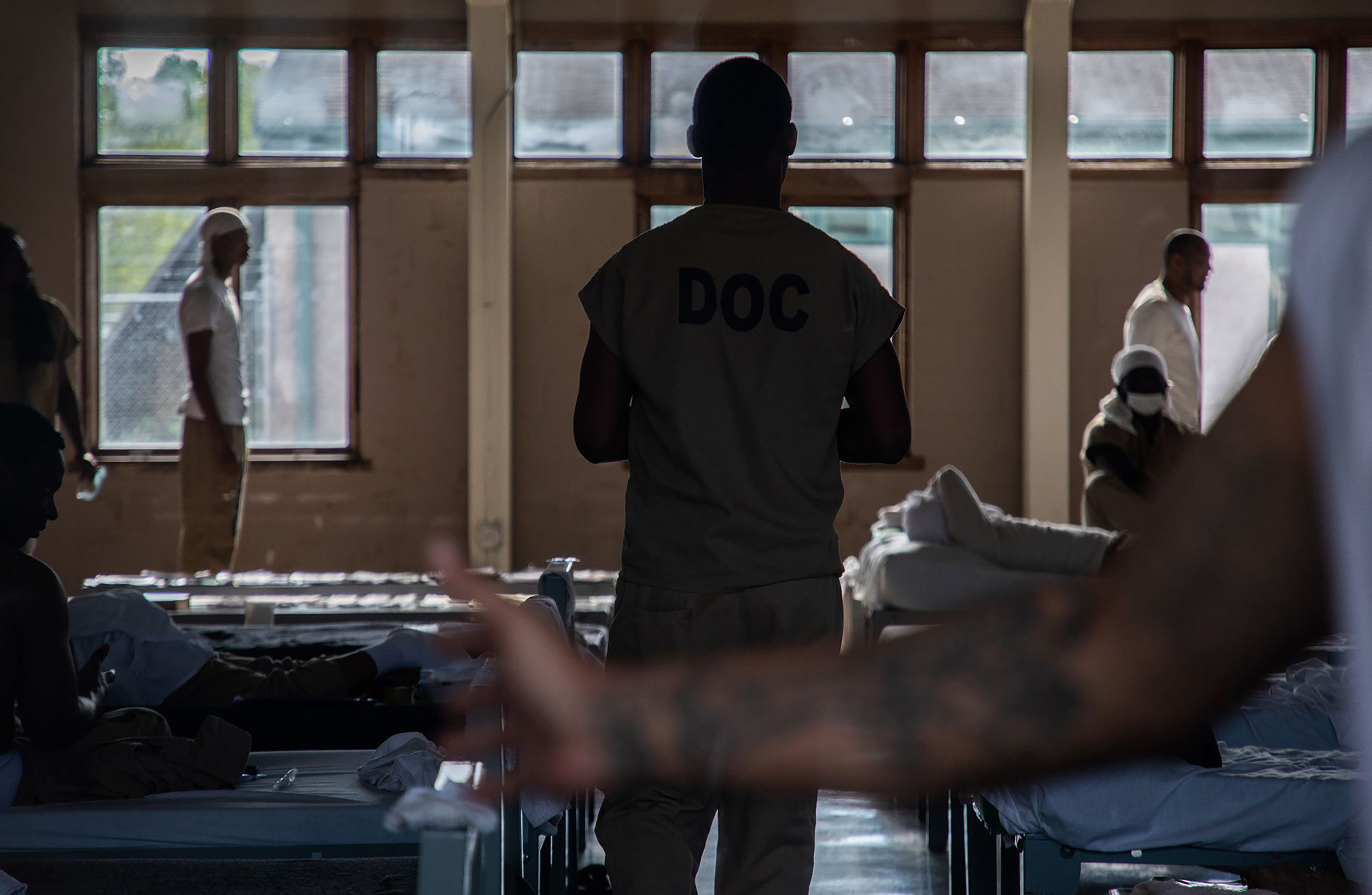 Detainees who have tested positive for COVID-19 are held in Division 16 at the Cook County Jail's isolation and quarantine facility on May 20 in Chicago