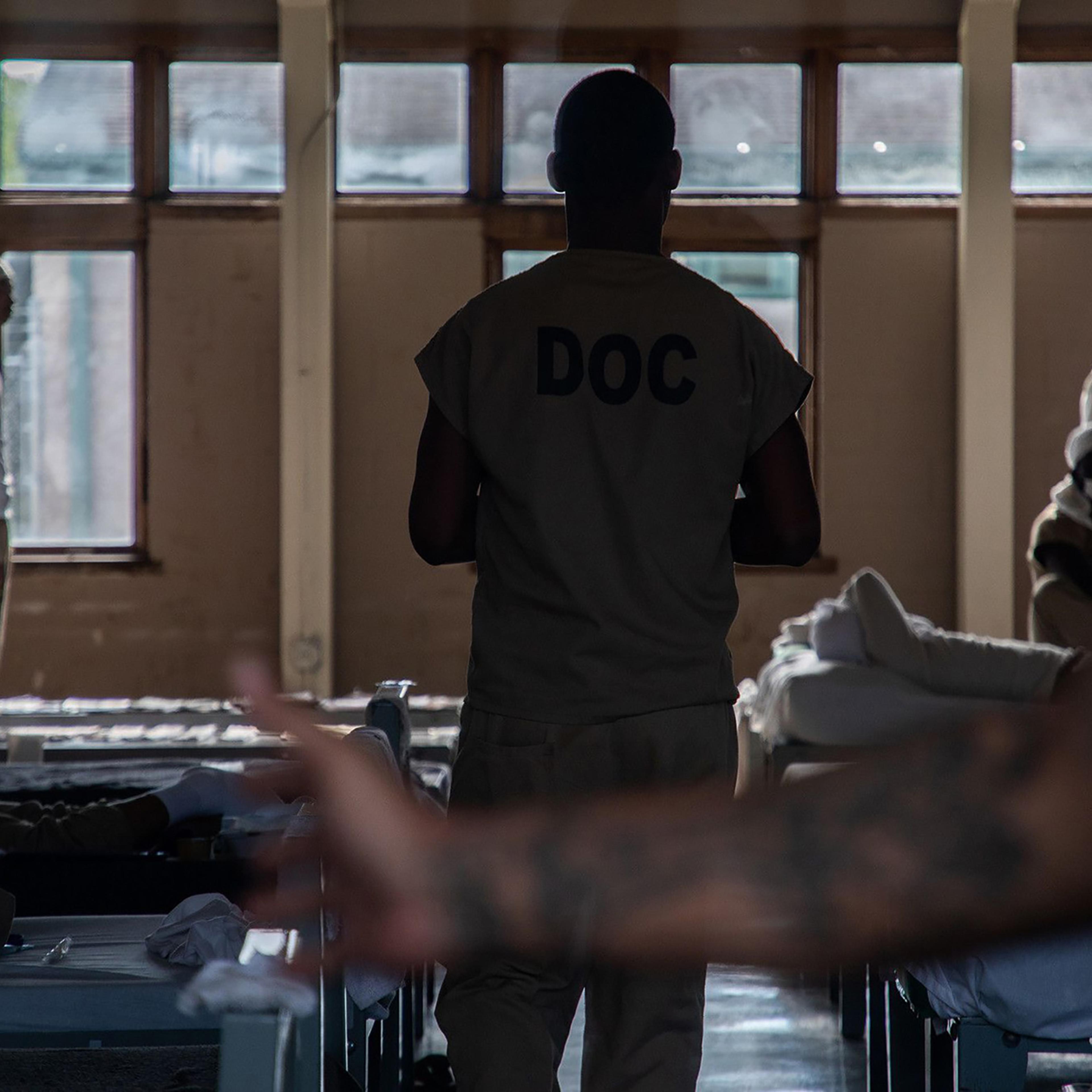 Detainees who have tested positive for COVID-19 are held in Division 16 at the Cook County Jail's isolation and quarantine facility on May 20 in Chicago