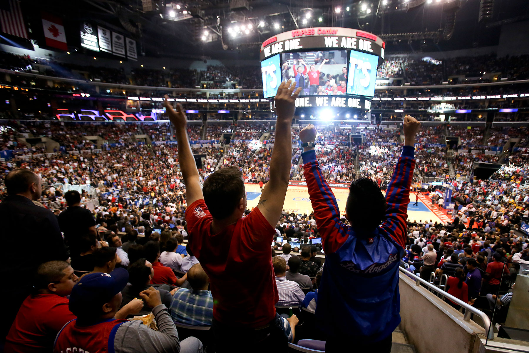 Fans show their support of the Los Angeles Clippers during Game 5 of the Clippers' opening-round NBA basketball playoff series against the Golden State Warriors on April 29, 2014, in Los Angeles