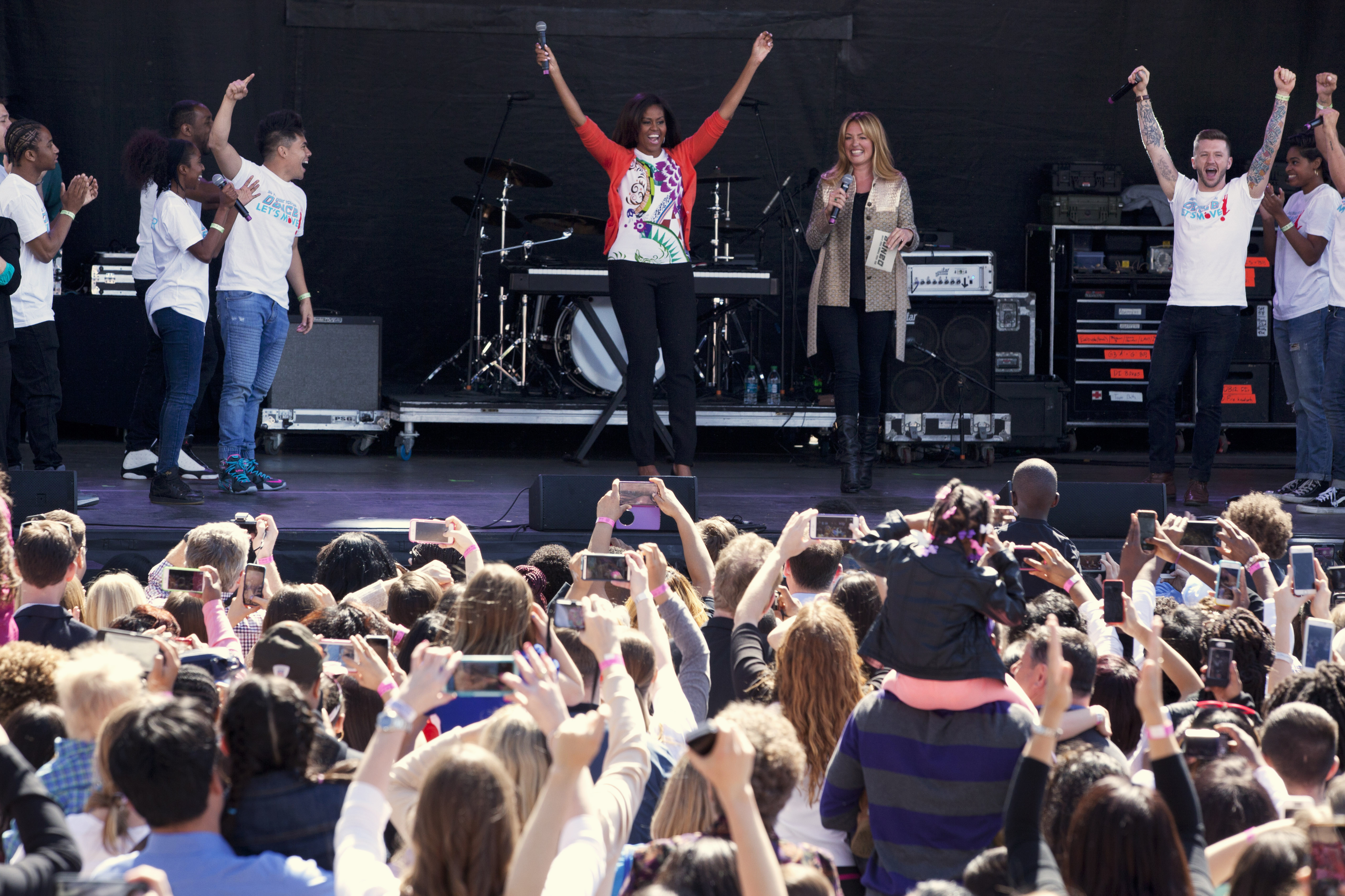 First lady Michelle Obama onstage during the White House Easter Egg Roll in Washington on April 6, 2015.