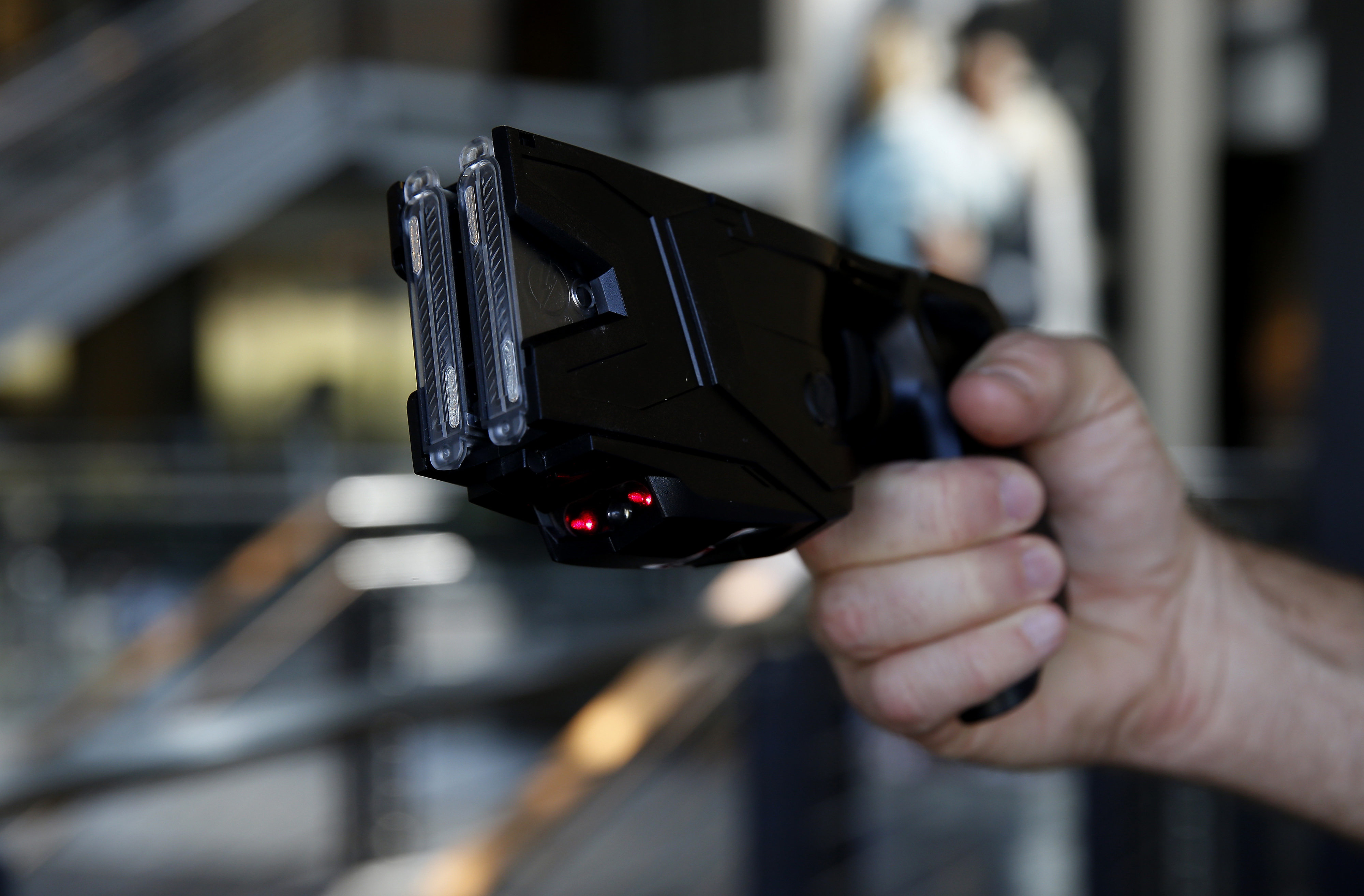 The Taser X2 electronic weapon is arranged for a photograph at the Taser International headquarters in Scottsdale, Arizona, U.S., on Wednesday, April 22, 2015. Photographer: Patrick T. Fallon/Bloomberg