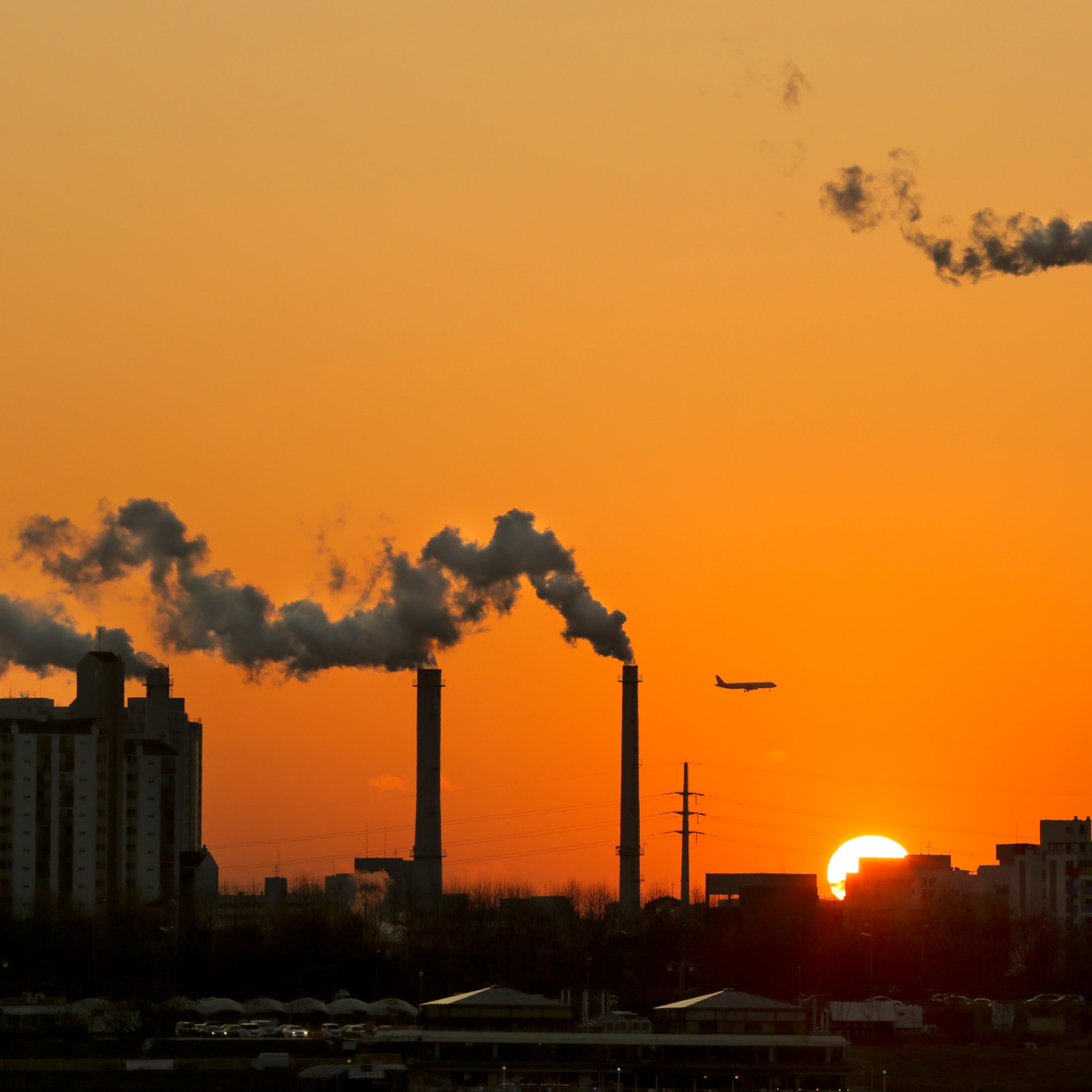 Industrial power plant with smokestack in Seoul, Korea South.