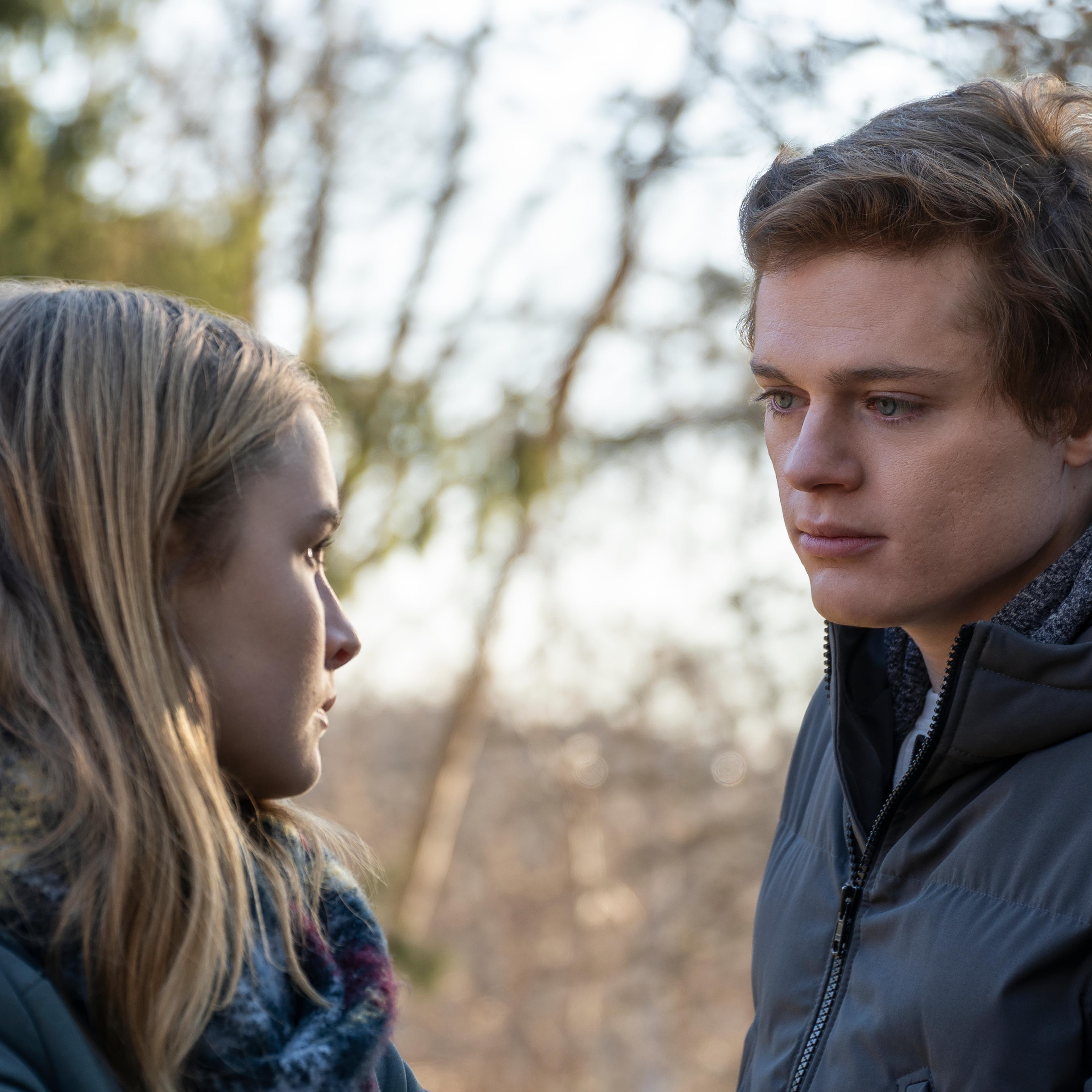 Sean Berdy, right, with Olivia DeJonge in Netflix's "The Society."