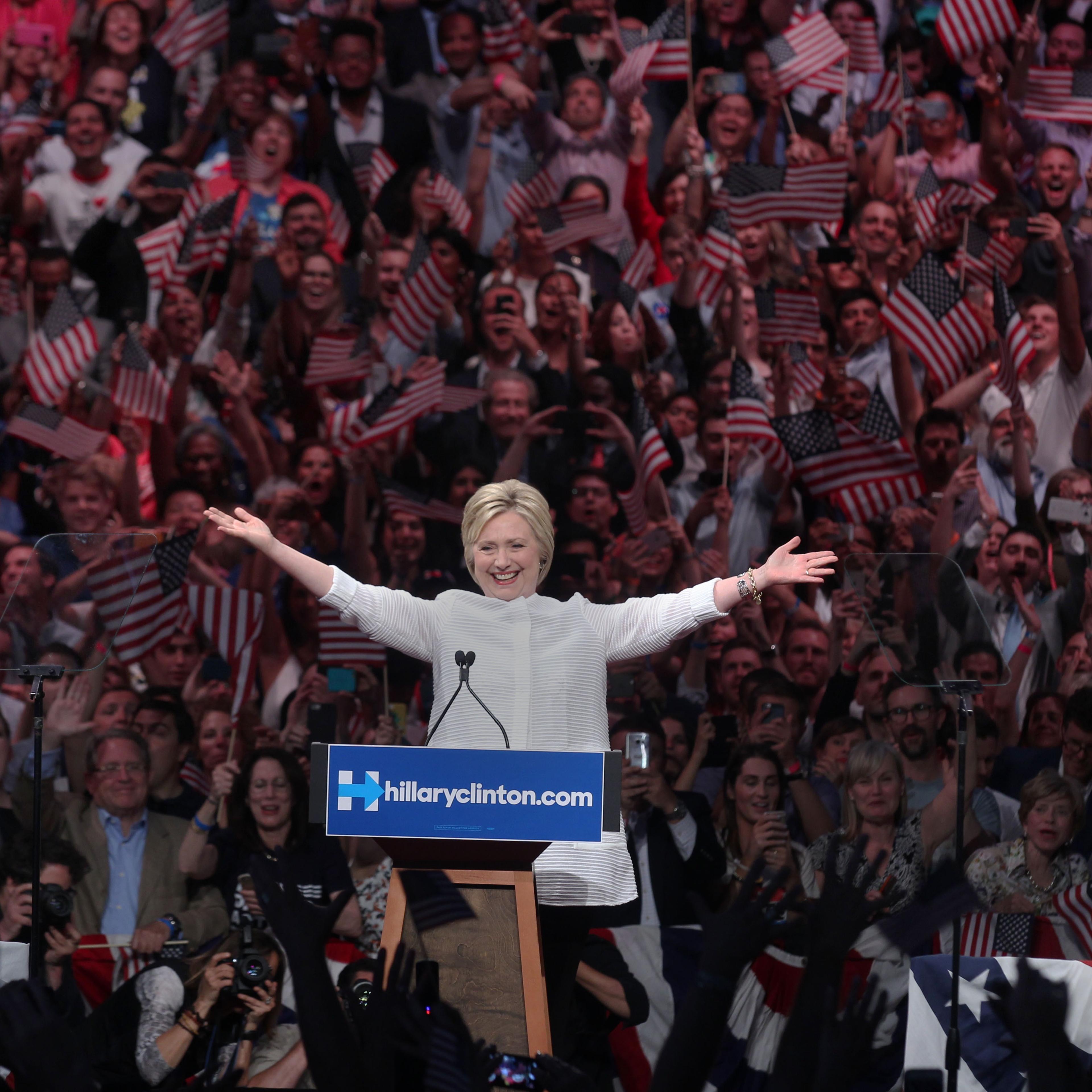 Democratic presidential candidate former Secretary of State Hillary Clinton speaks at the New Jersey primary night rally at The Brooklyn Navy Yard on June 7, 2016 in the Brooklyn Borough of New York City.