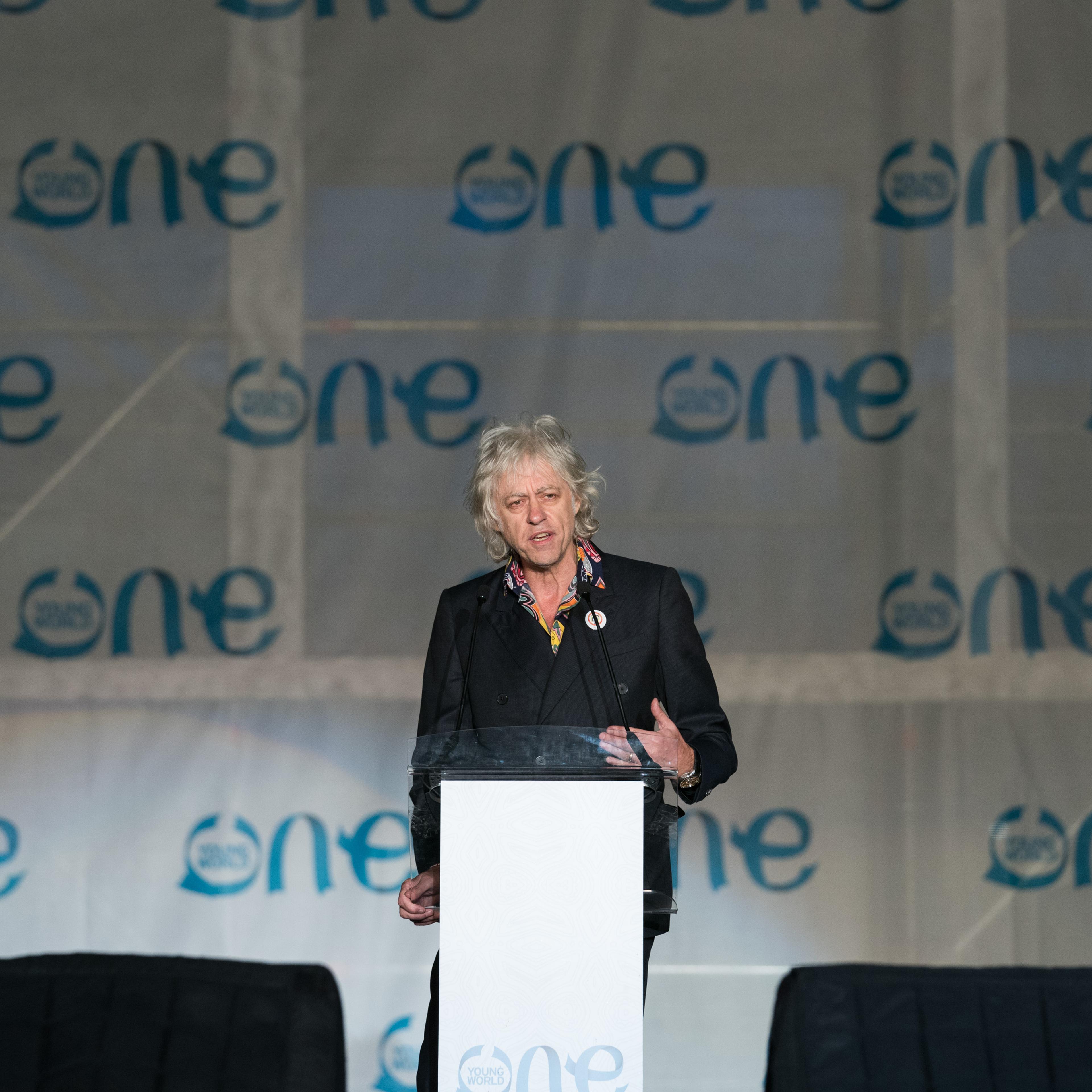 Bob Geldof speaks at the One Young World Summit in Bogota, Colombia in October 2017.